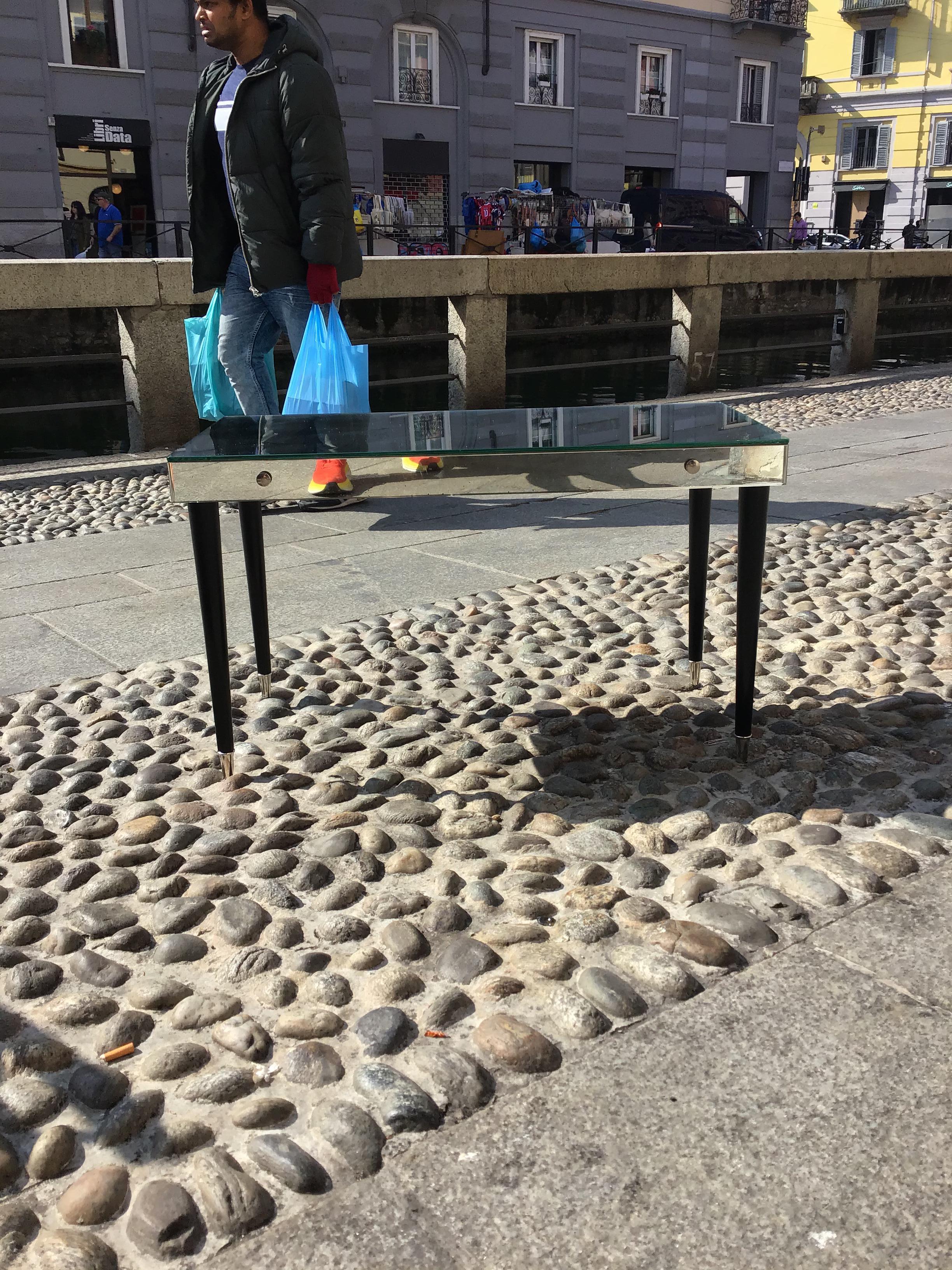 Luigi Brusotti Coffee Table Vetro Specchiato Metal Crome Wood 1940 italy in vendita 15