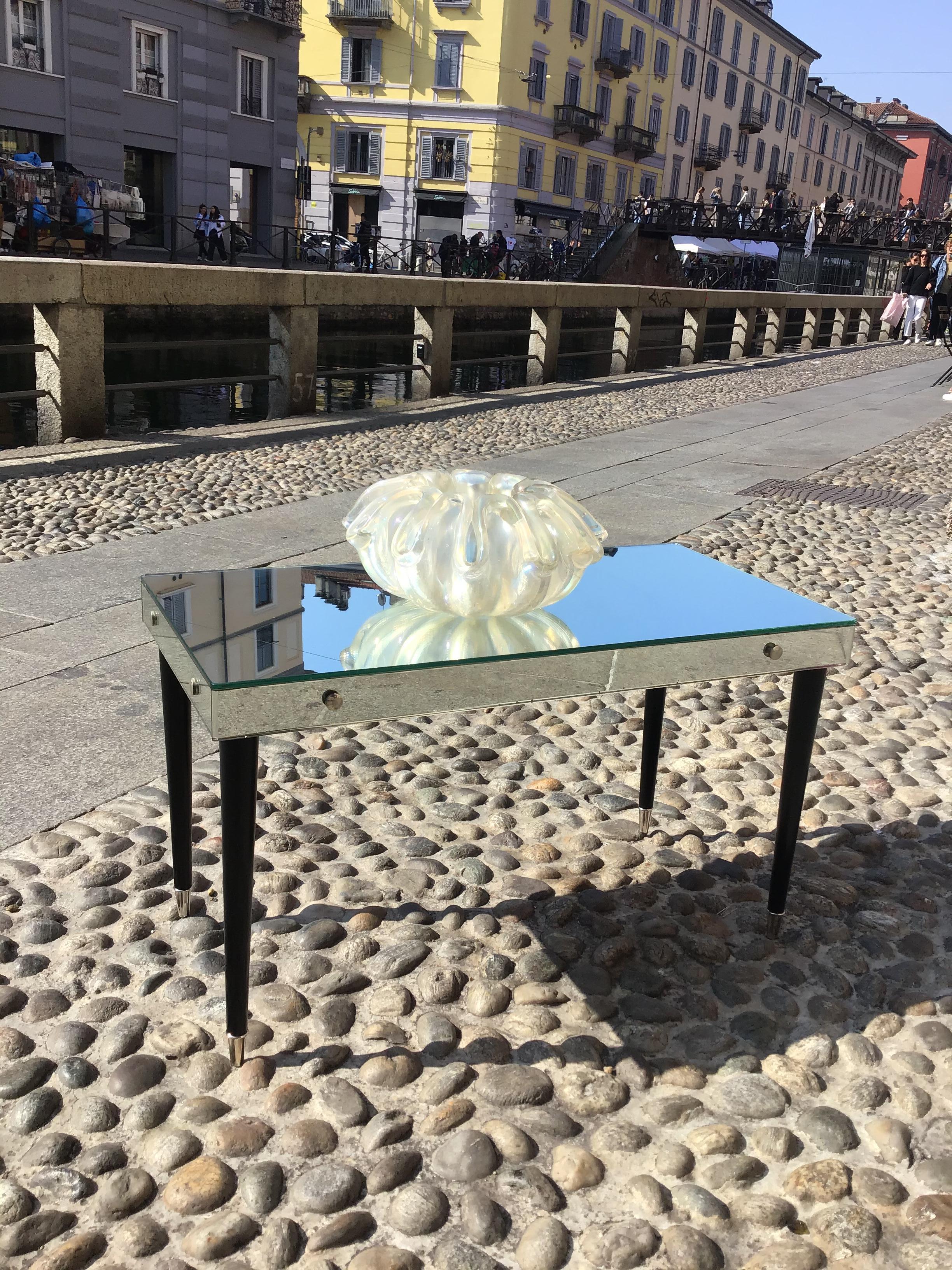 Altro Luigi Brusotti Coffee Table Vetro Specchiato Metal Crome Wood 1940 italy in vendita