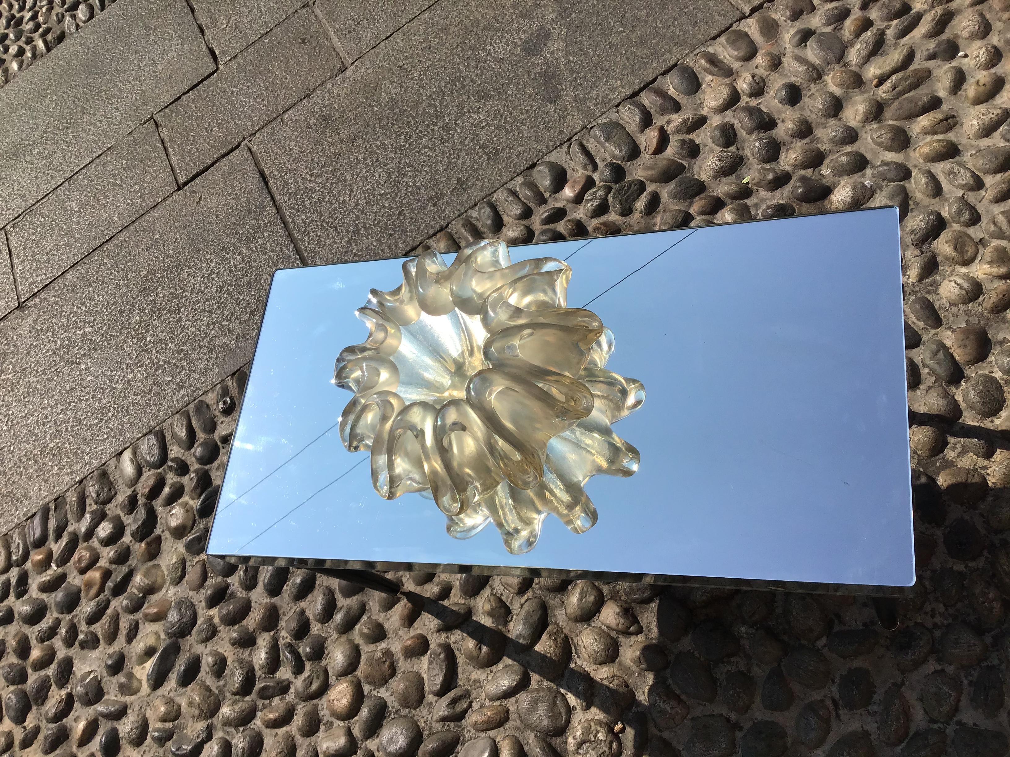 Luigi Brusotti Coffee Table Vetro Specchiato Metal Crome Wood 1940 italy In condizioni buone in vendita a Milano, IT