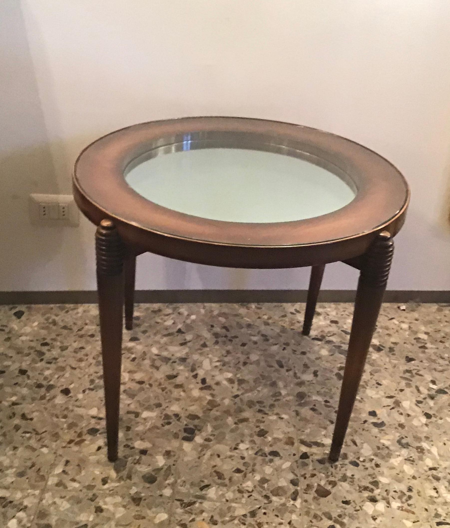 Luigi Brusotti coffee table wood glass, 1945, Italy.