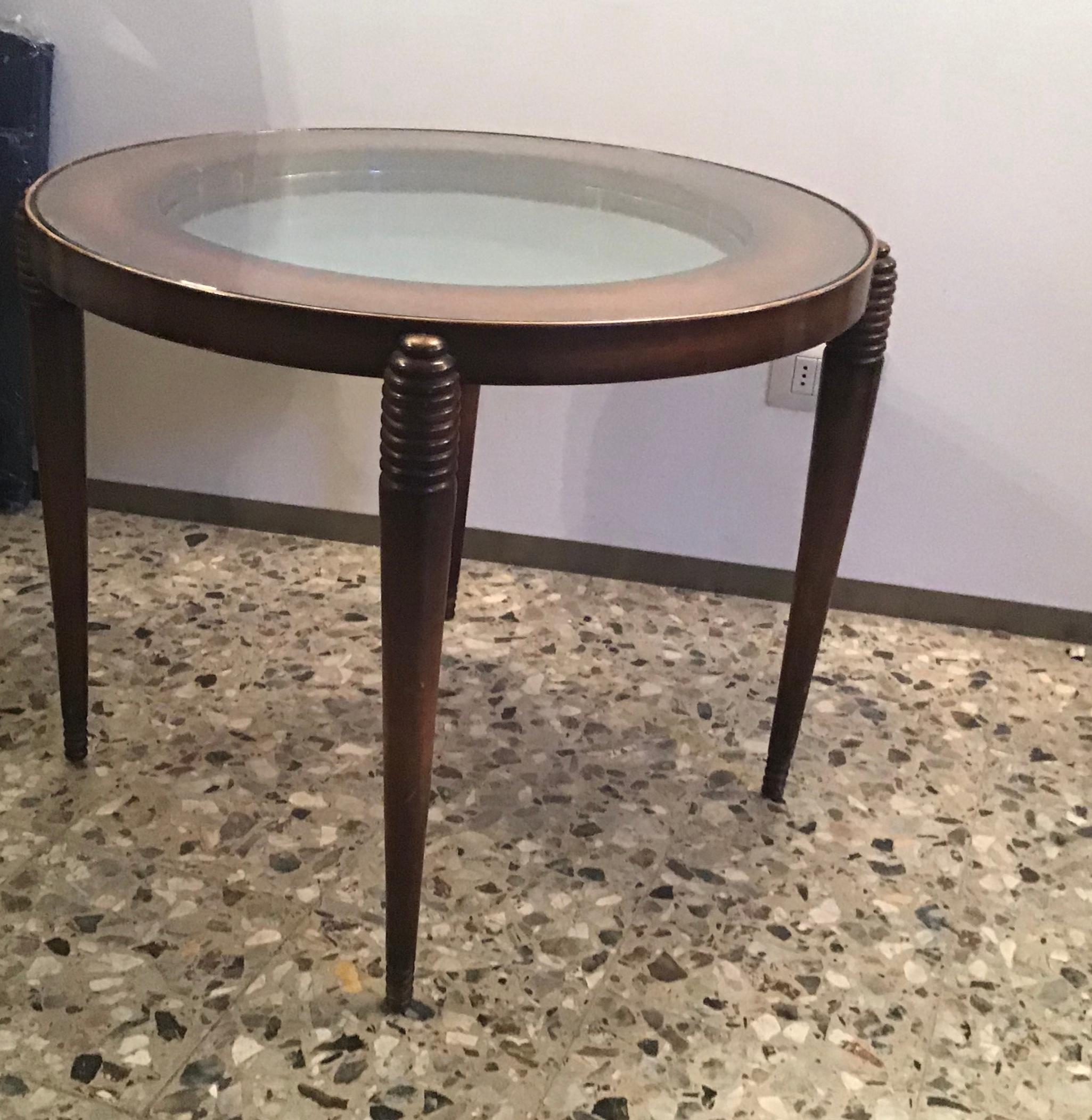 Italian Luigi Brusotti Coffee Table Wood Glass, 1945, Italy For Sale