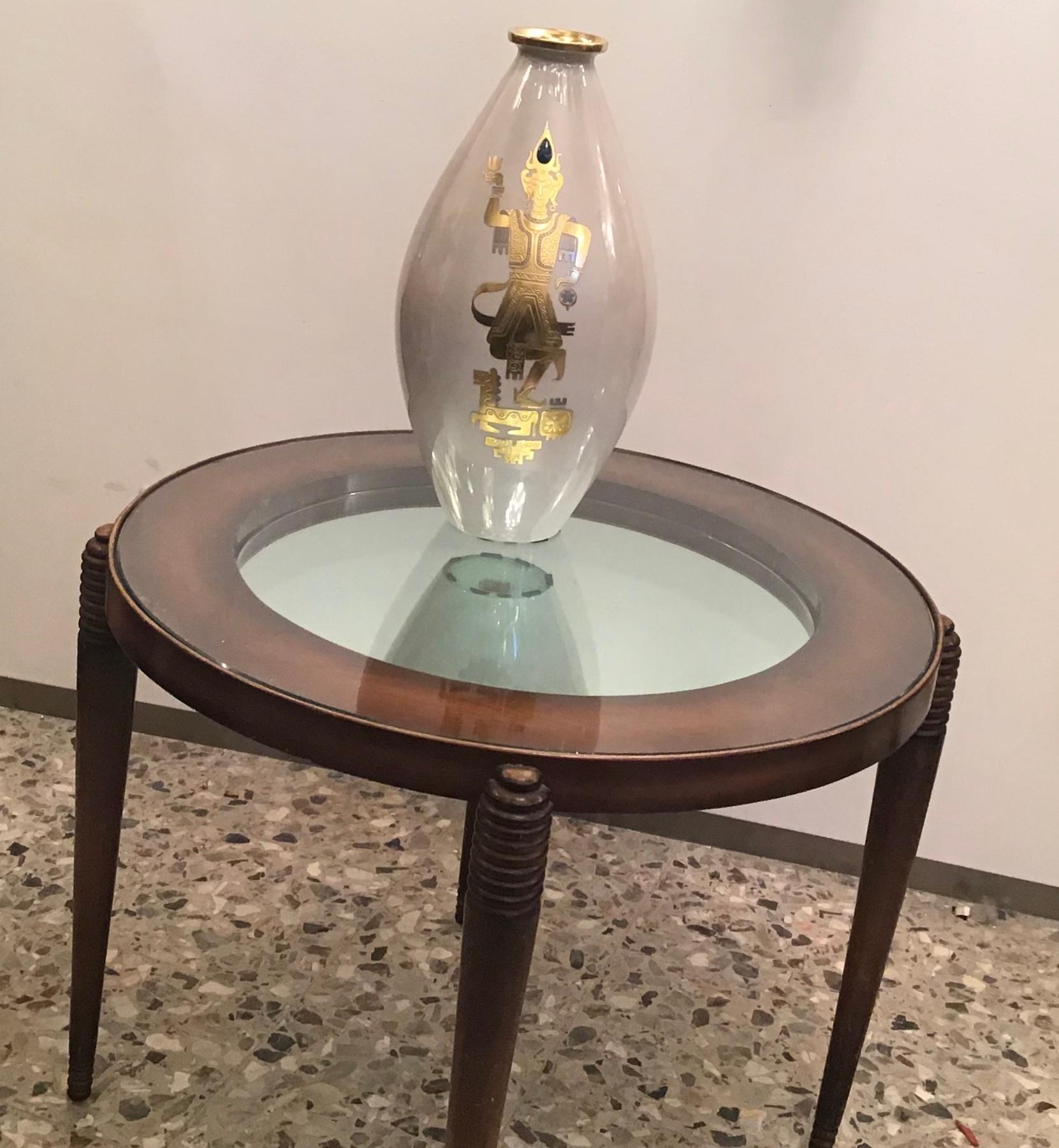 Table basse en bois et verre Luigi Brusotti, 1945, Italie Excellent état - En vente à Milano, IT