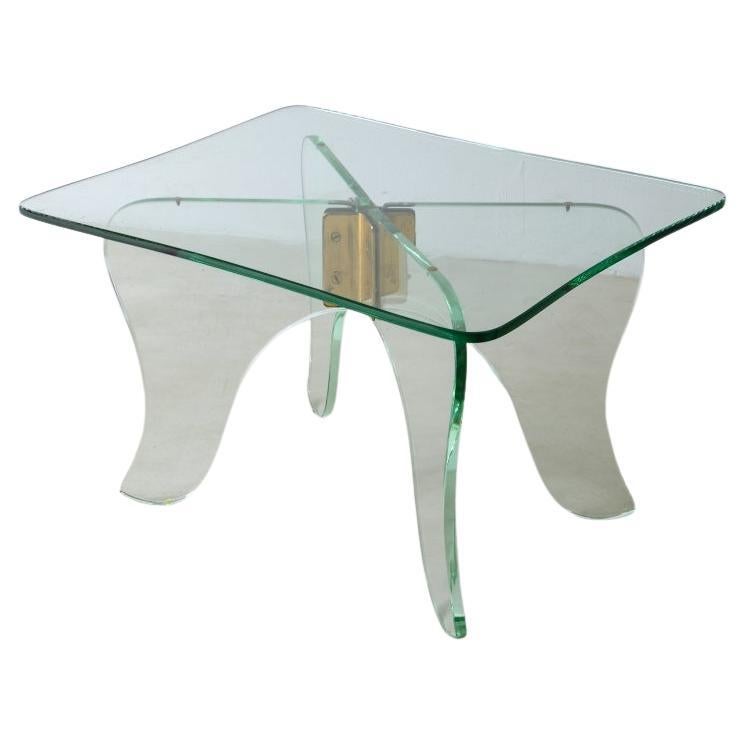 Luigi Brusotti, eleganter Couchtisch aus dick geschliffenem Glas in Nile-grüner Farbe