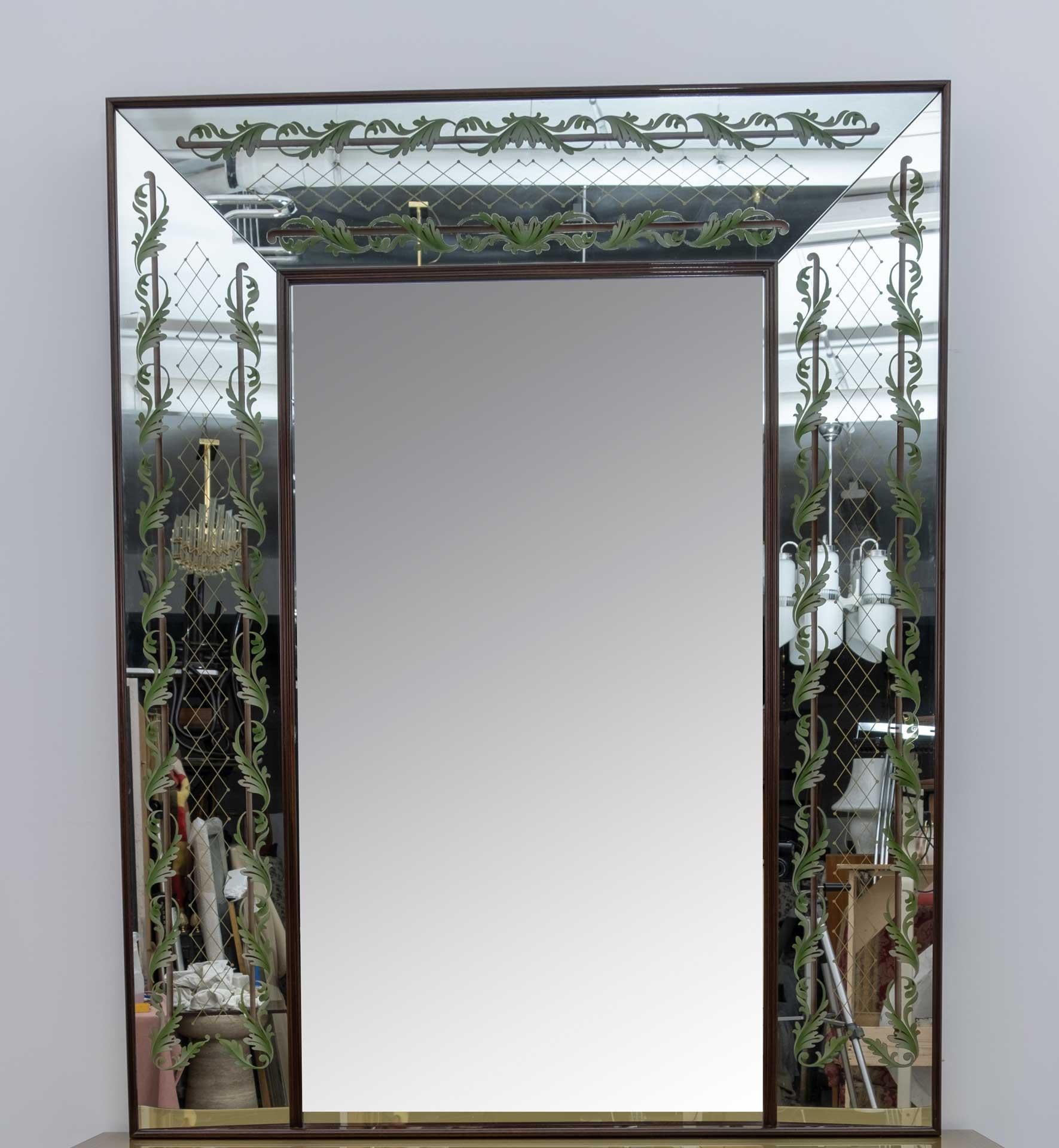 Luigi Brusotti Mid-Century Modern Italian Decorated Mirror, 1940s In Good Condition For Sale In Puglia, Puglia