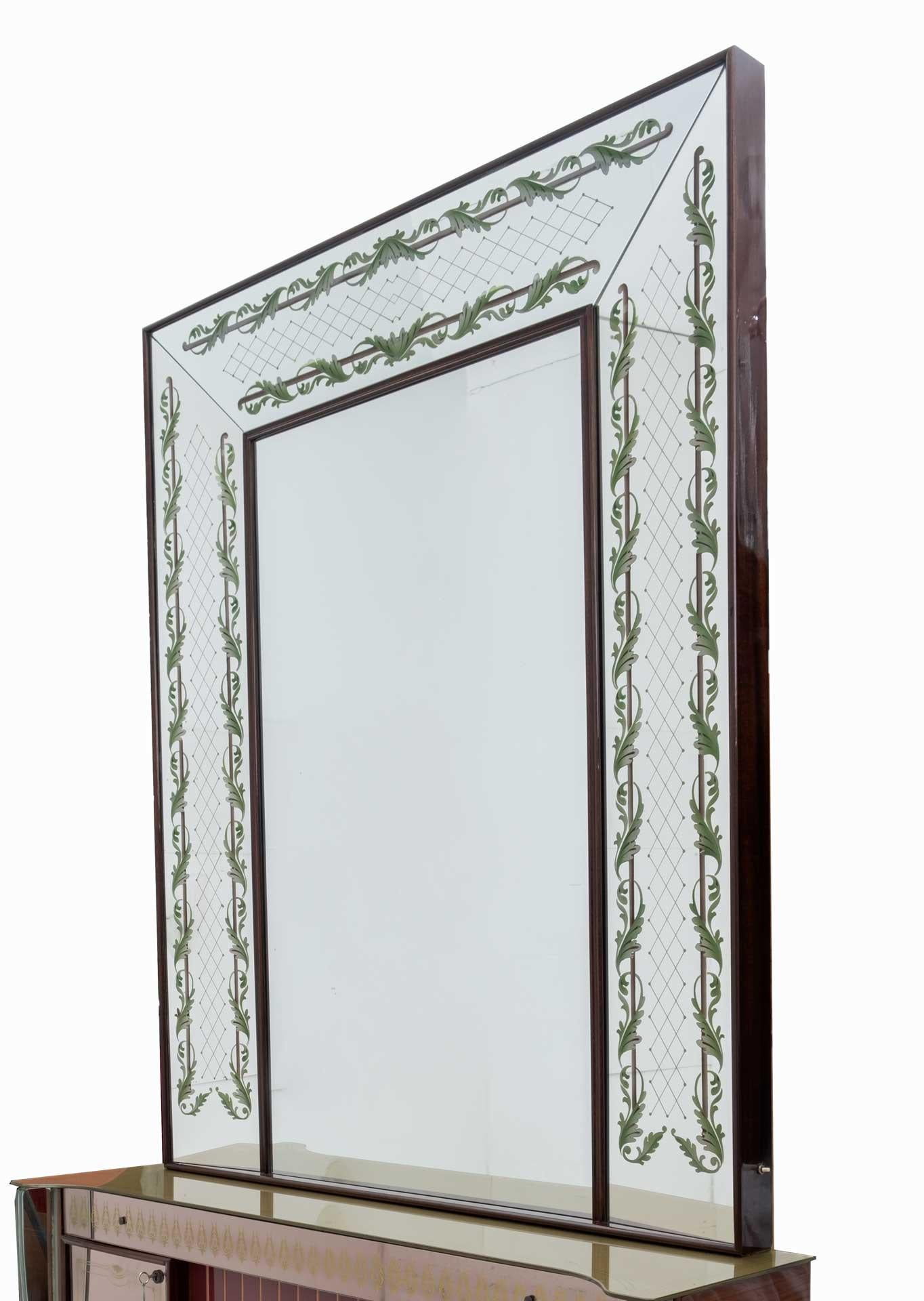 Mid-20th Century Luigi Brusotti Mid-Century Modern Italian Decorated Mirror, 1940s For Sale