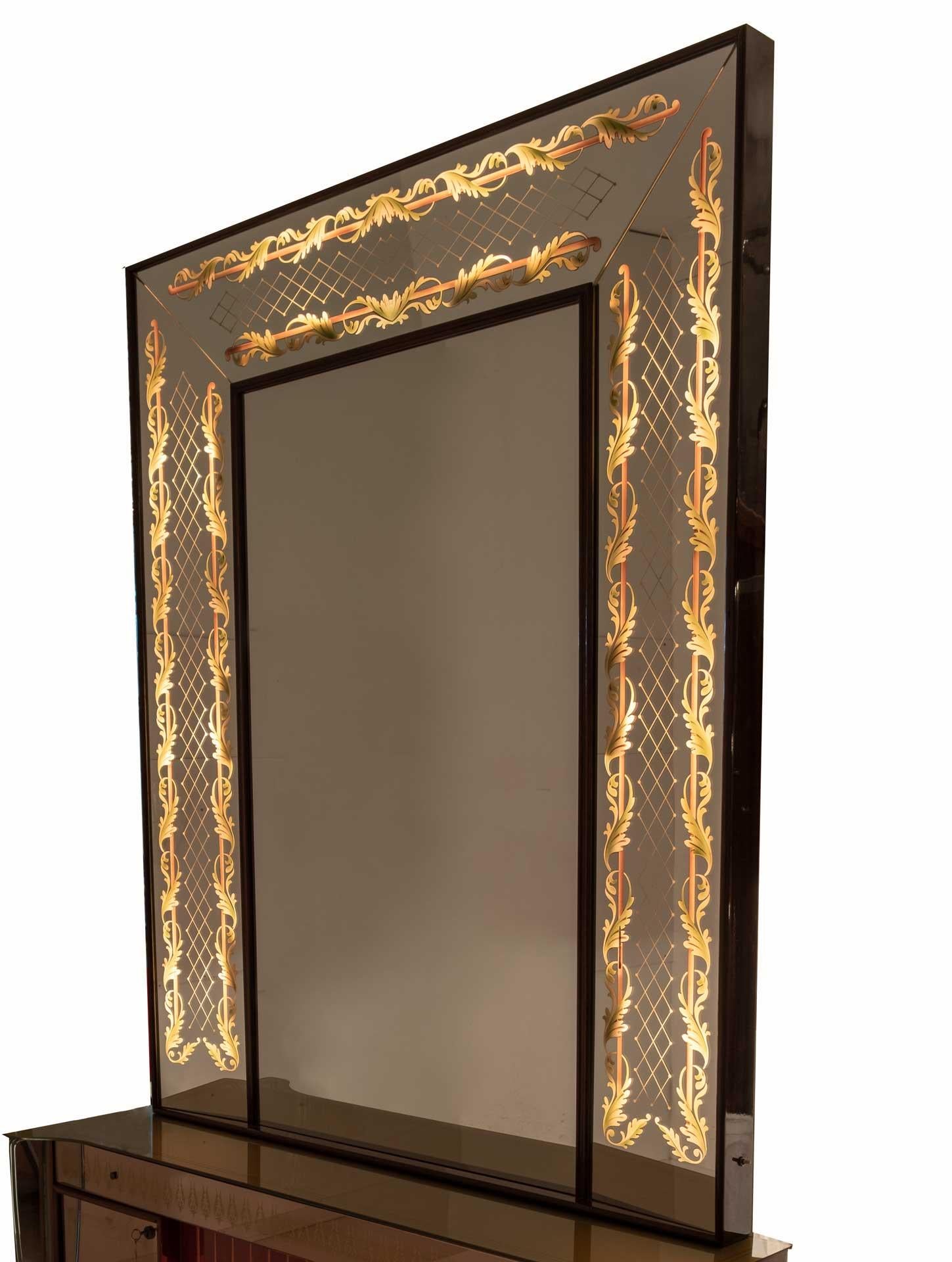 Luigi Brusotti Mid-Century Modern Italian Decorated Mirror, 1940s For Sale 2