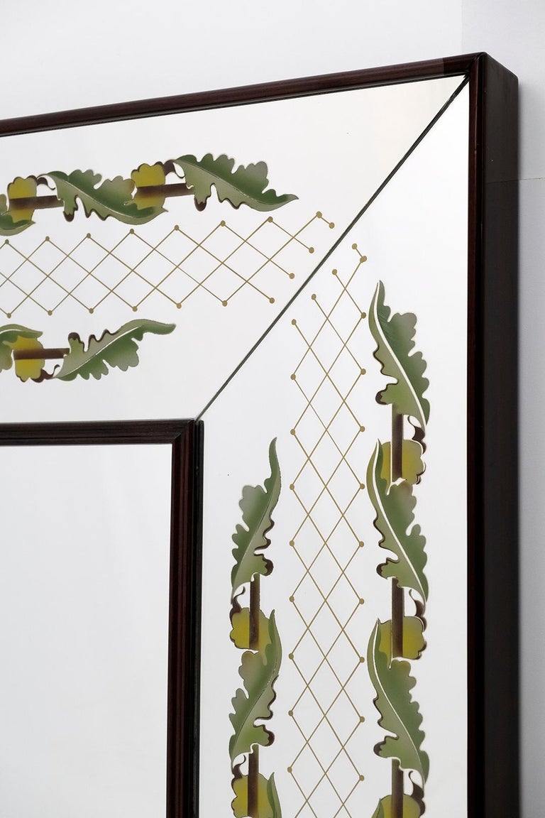 Luigi Brusotti Mid-Century Modern Italian Decorated Mirror, 1940s For Sale 3