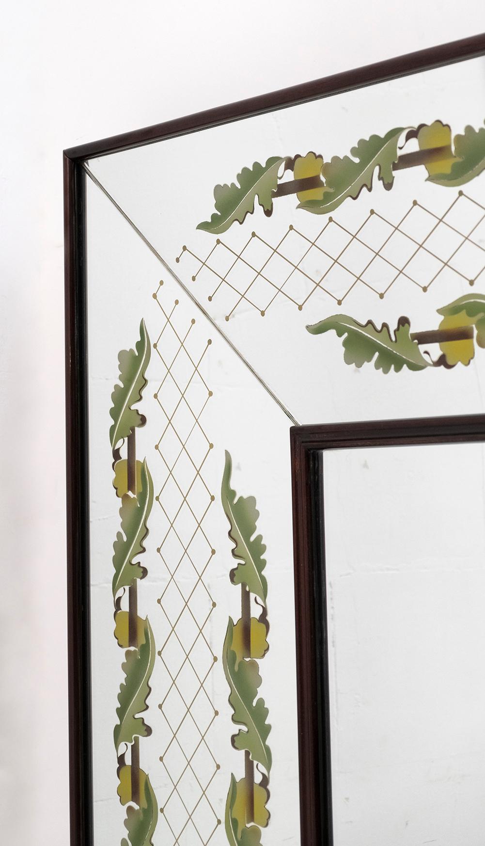 Luigi Brusotti Mid-Century Modern Italian Decorated Mirror, 1940s For Sale 4