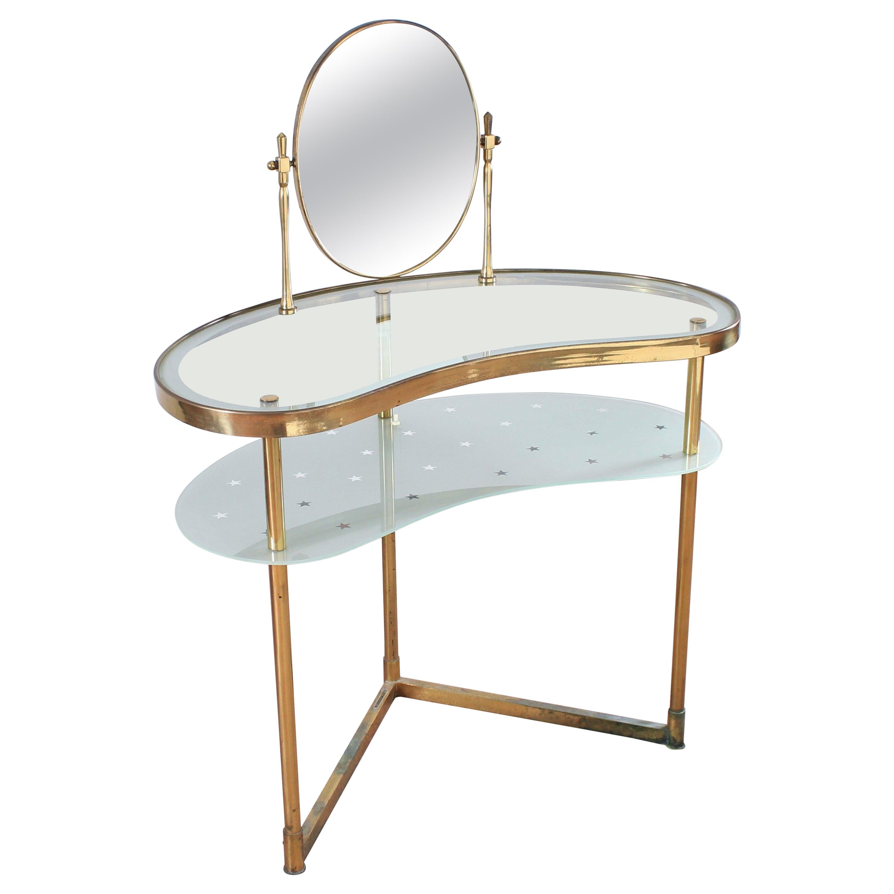 Luigi Brusotti Old Glass and Brass Vanity Console, 1940s, Italy