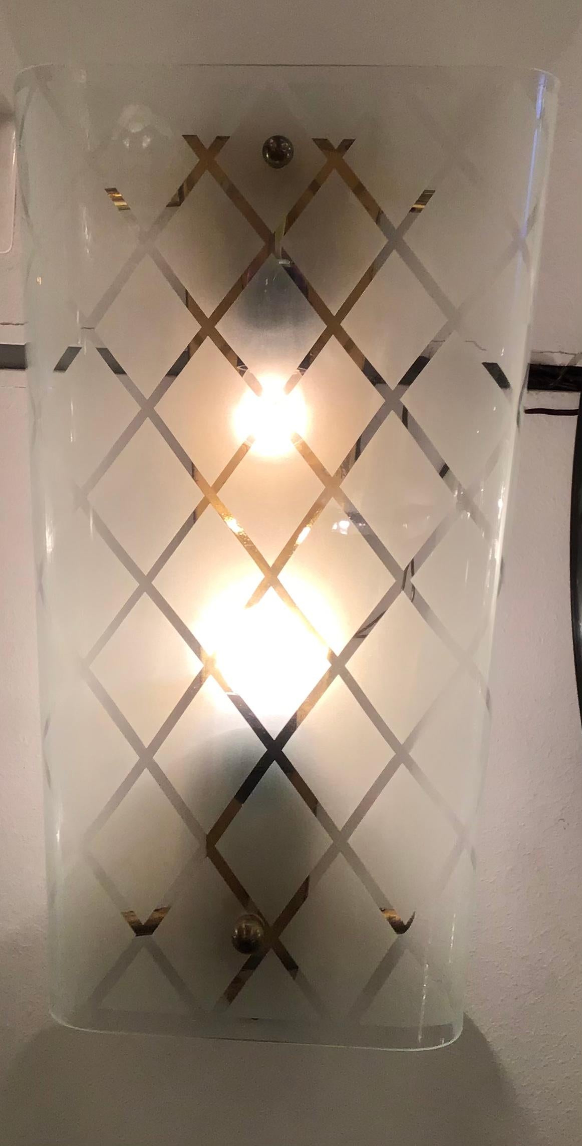 Luigi Brusotti Sconce Glass Brass, 1940, Italy In Excellent Condition For Sale In Milano, IT