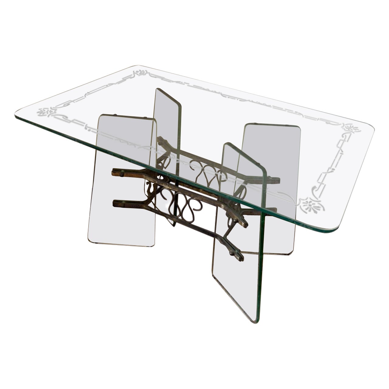 Mesa baja de cristal y latón Pietro Chiesa para Fontana Arte Italia 1940-1950 en venta