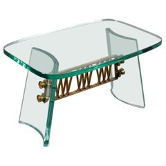 Luigi Brusotti Thick Curved Glass and Brass Coffee Table Italy 40s