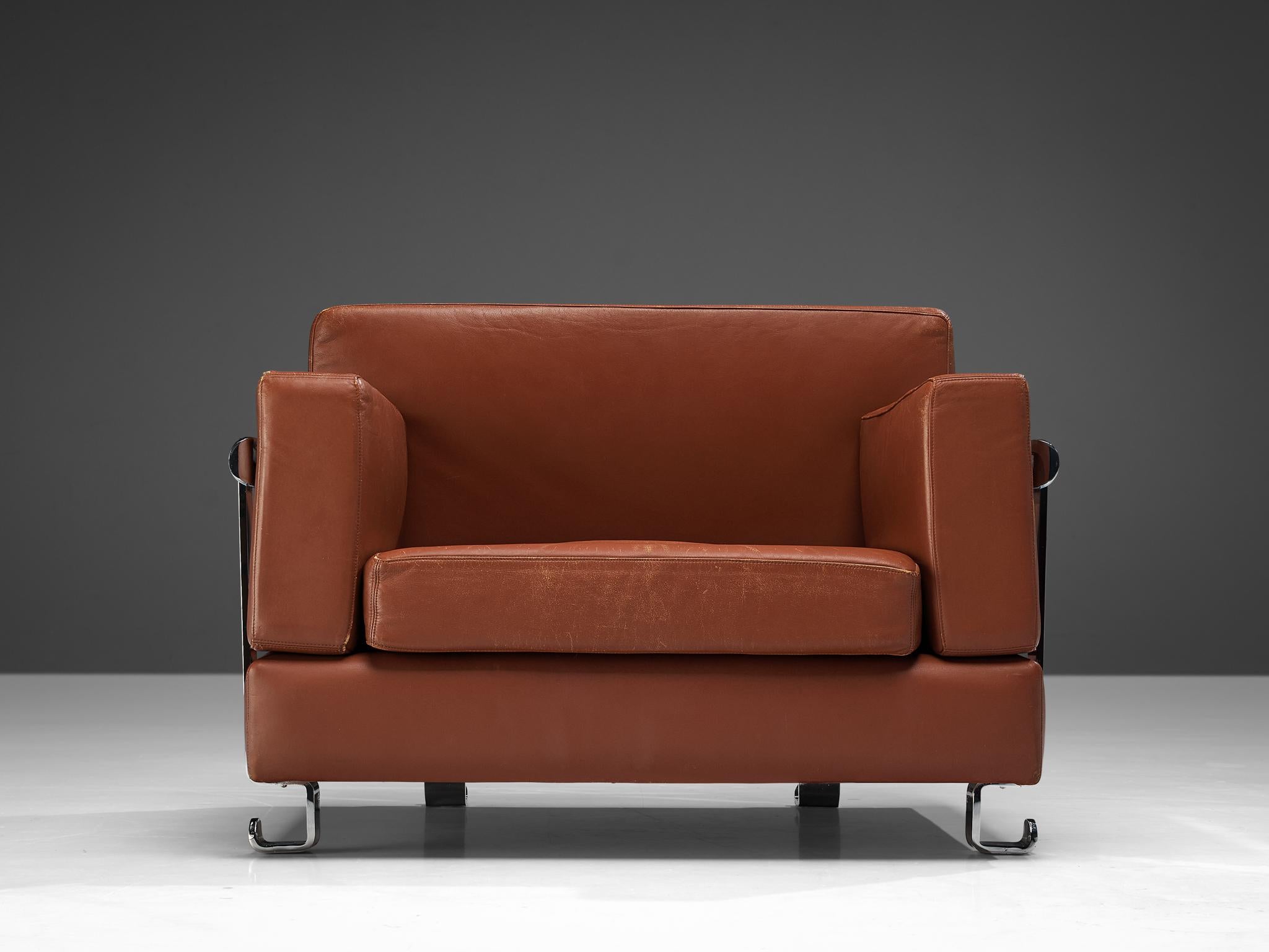Metà XX secolo Luigi C. Dominioni per Azucena Lounge Chair in pelle e metallo cromato in vendita