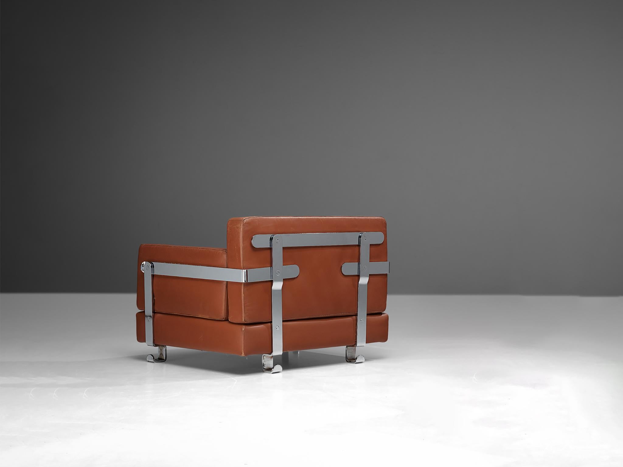 Metallo Luigi C. Dominioni per Azucena Lounge Chair in pelle e metallo cromato in vendita