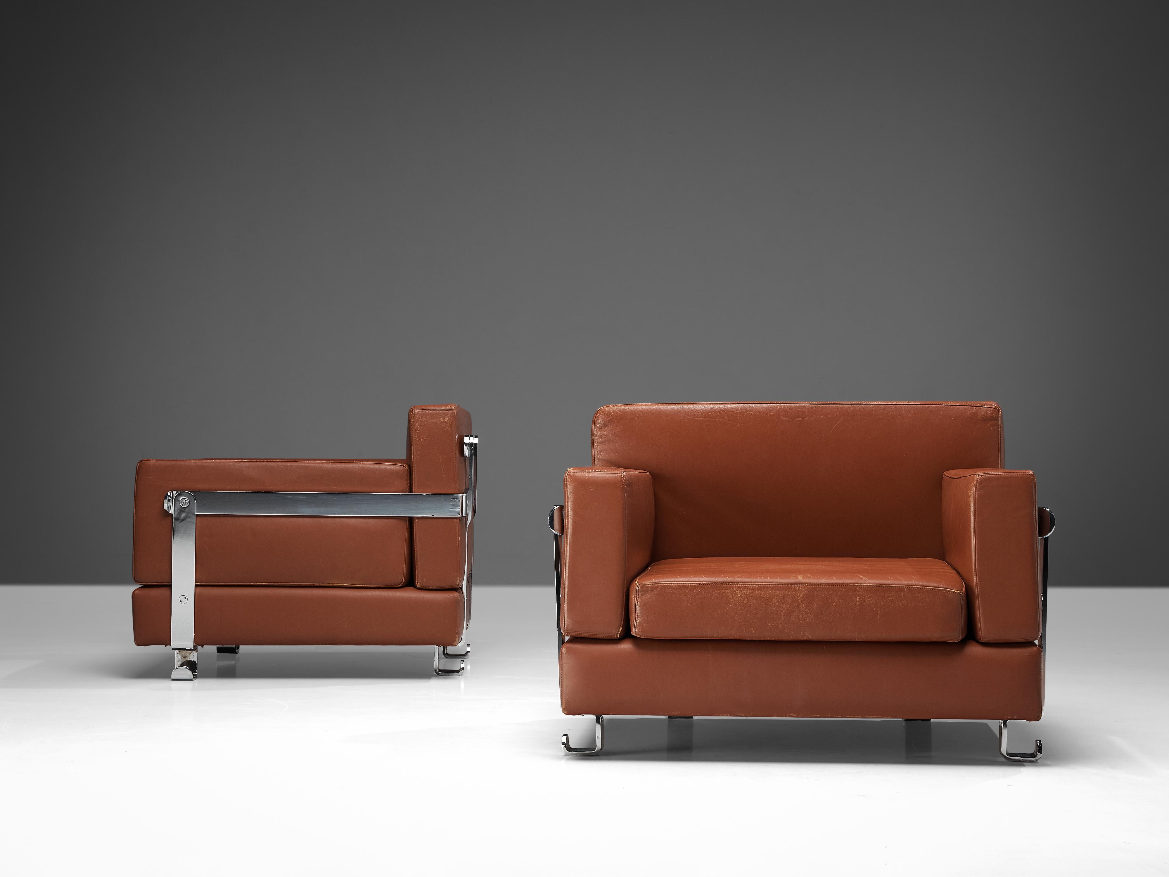 Metal Luigi C. Dominioni for Azucena Pair of Lounge Chairs in Leather