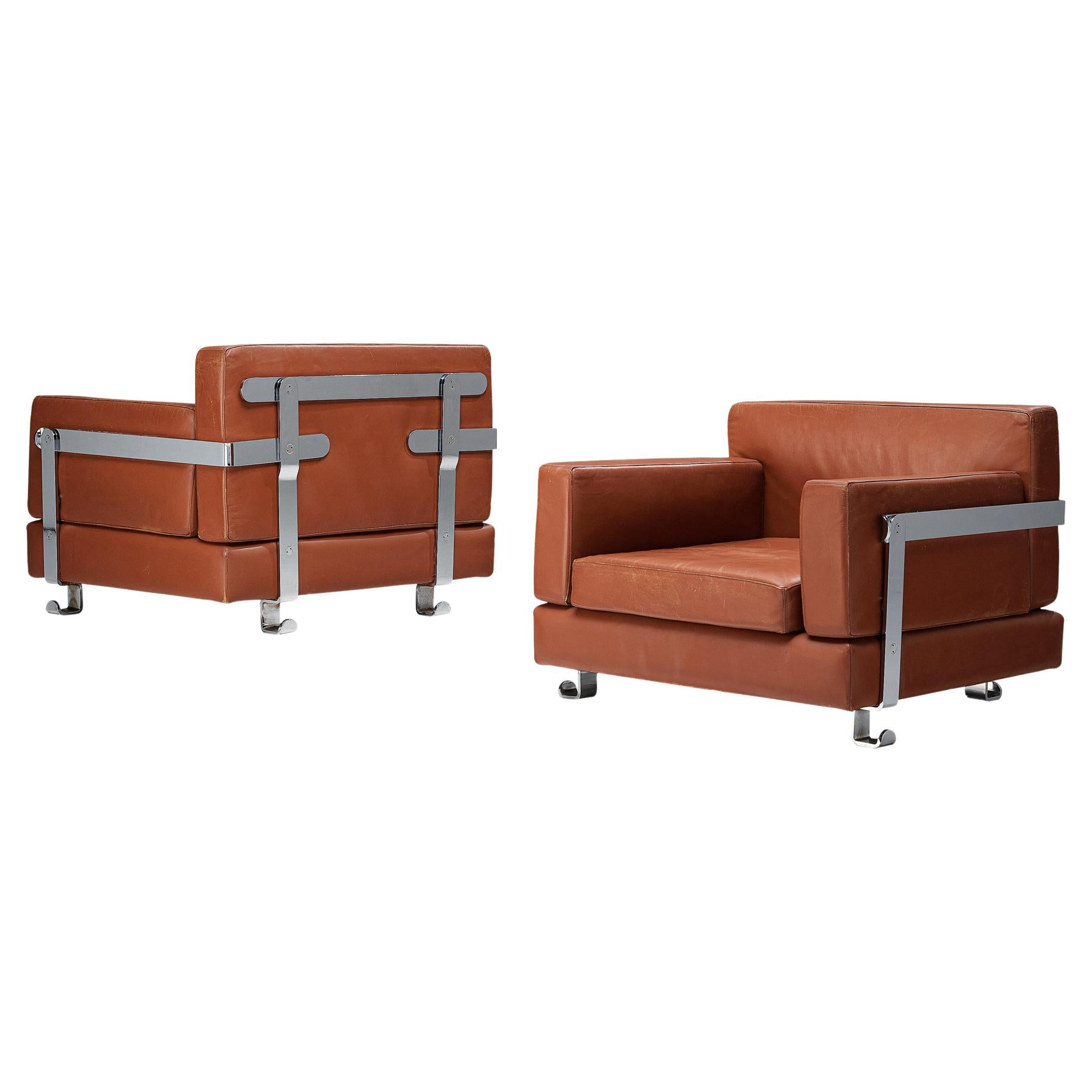 Luigi C. Dominioni for Azucena Pair of Lounge Chairs in Leather For Sale