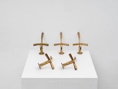 Luigi Caccia Dominioni 5 Midcentury Mod. AT1 Brass Coat Hooks for Azucena, 1950s