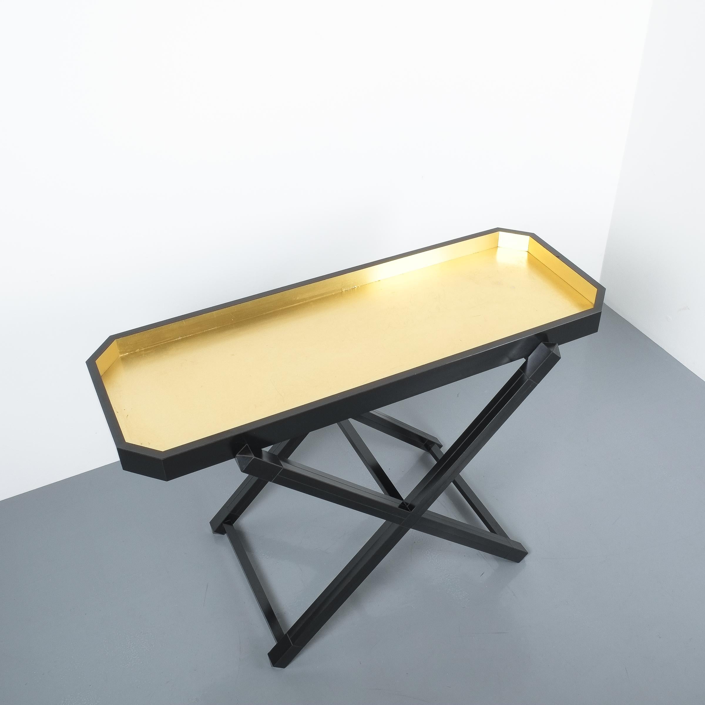 Luigi Caccia Dominioni Black Wood Console Gold Tray Table Italy 1970 For Sale 2