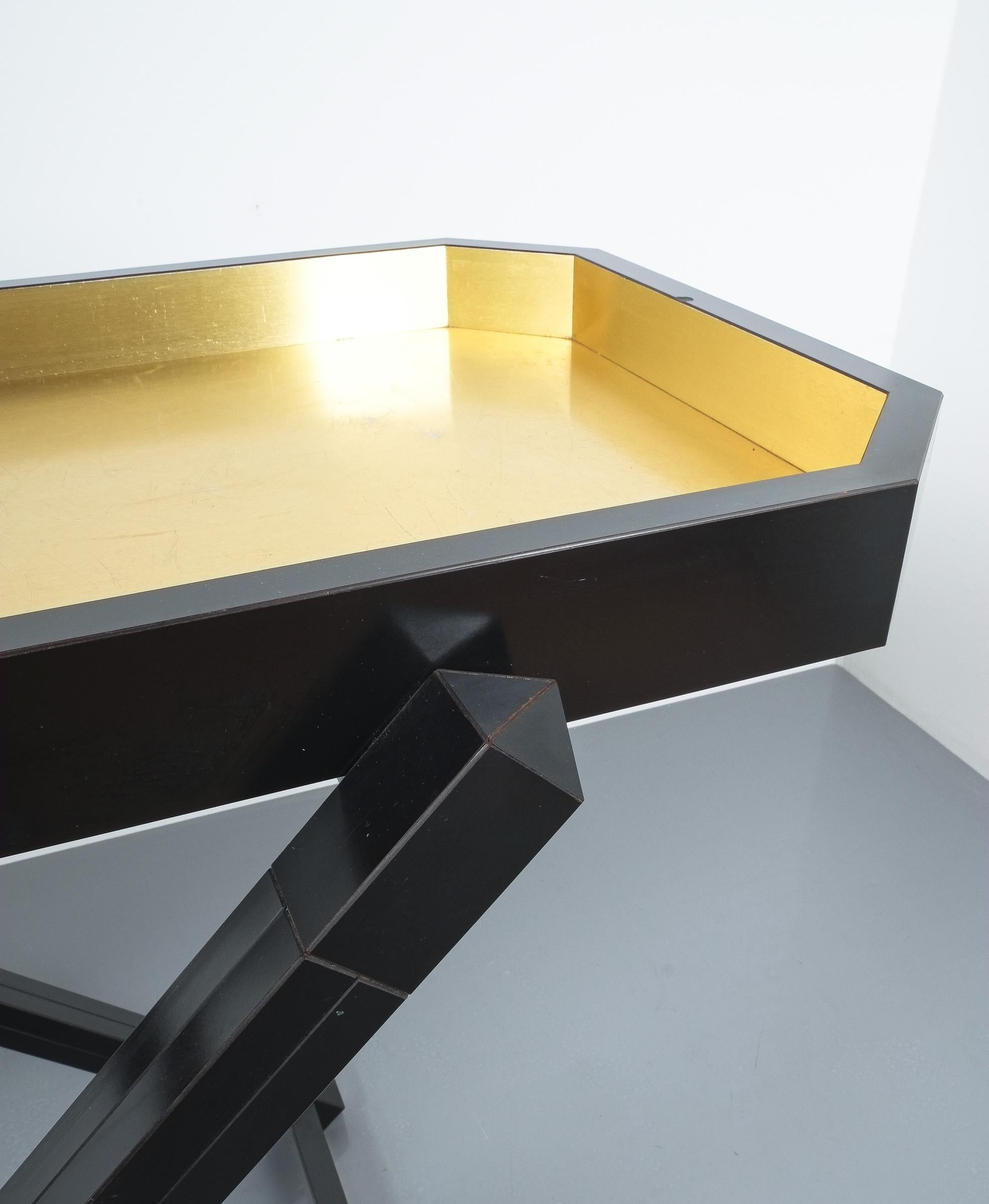 Luigi Caccia Dominioni Black Wood Console Gold Tray Table Italy 1970 For Sale 8