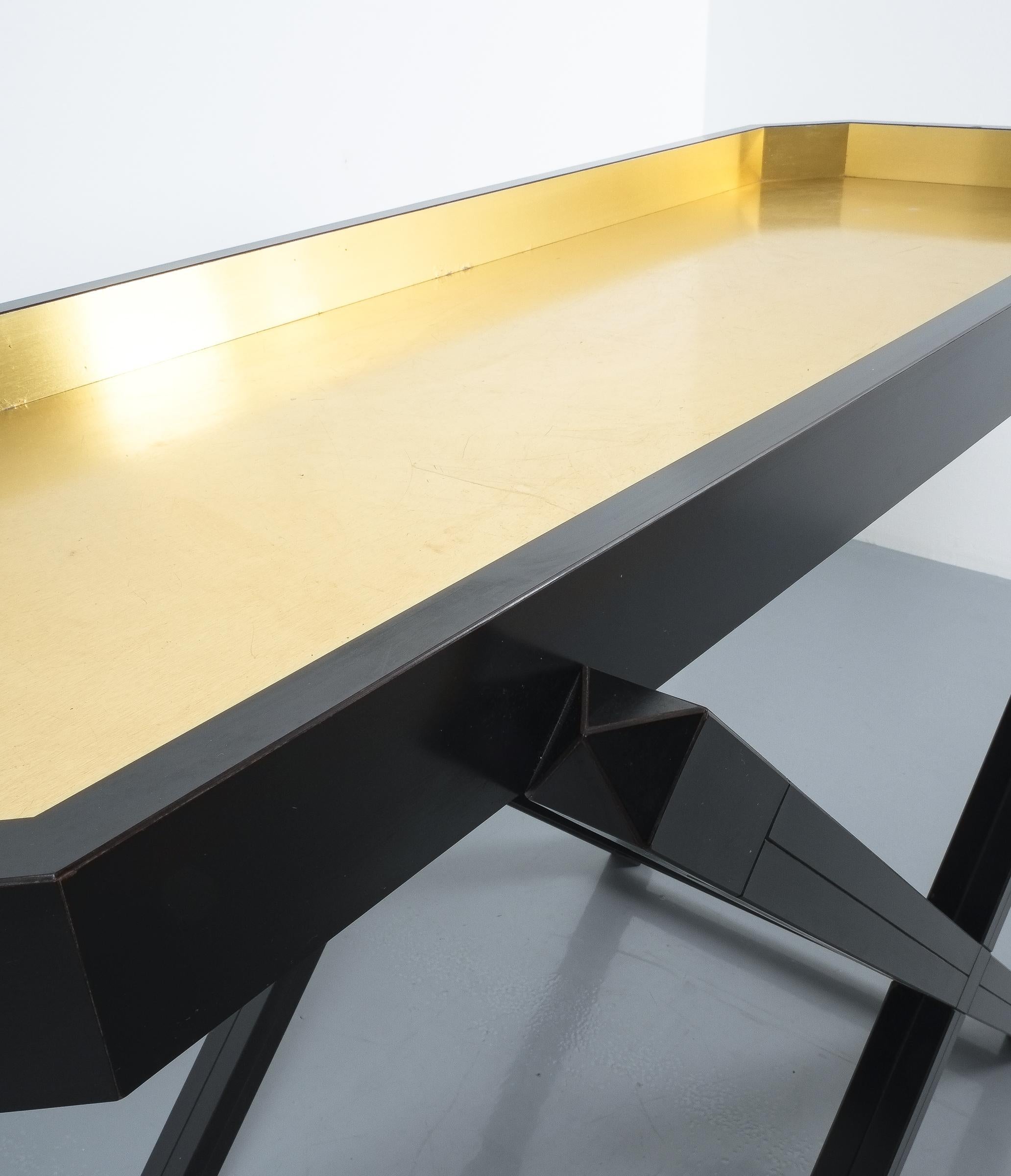 Luigi Caccia Dominioni Black Wood Console Gold Tray Table Italy 1970 For Sale 9