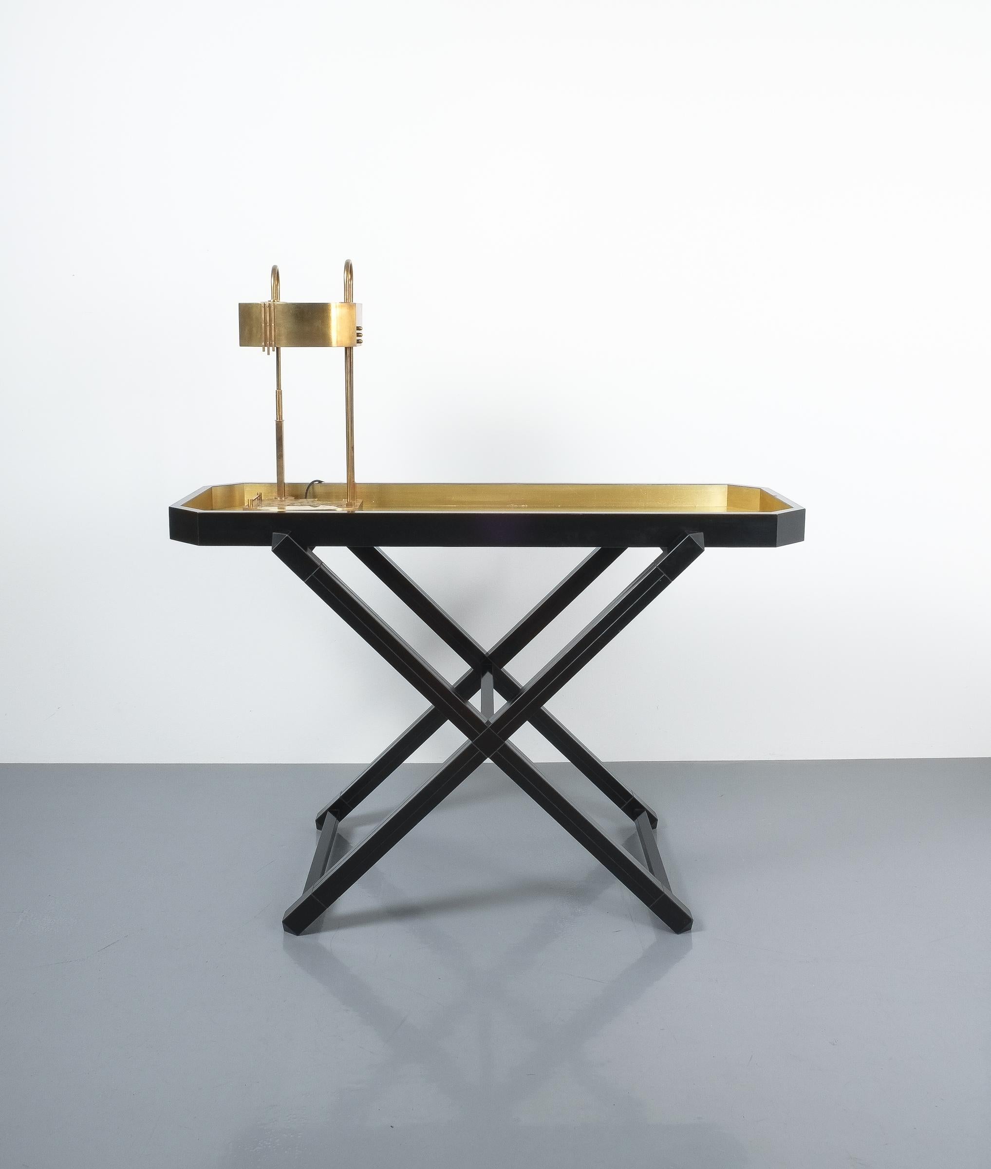 Luigi Caccia Dominioni Black Wood Console Gold Tray Table Italy 1970 For Sale 10