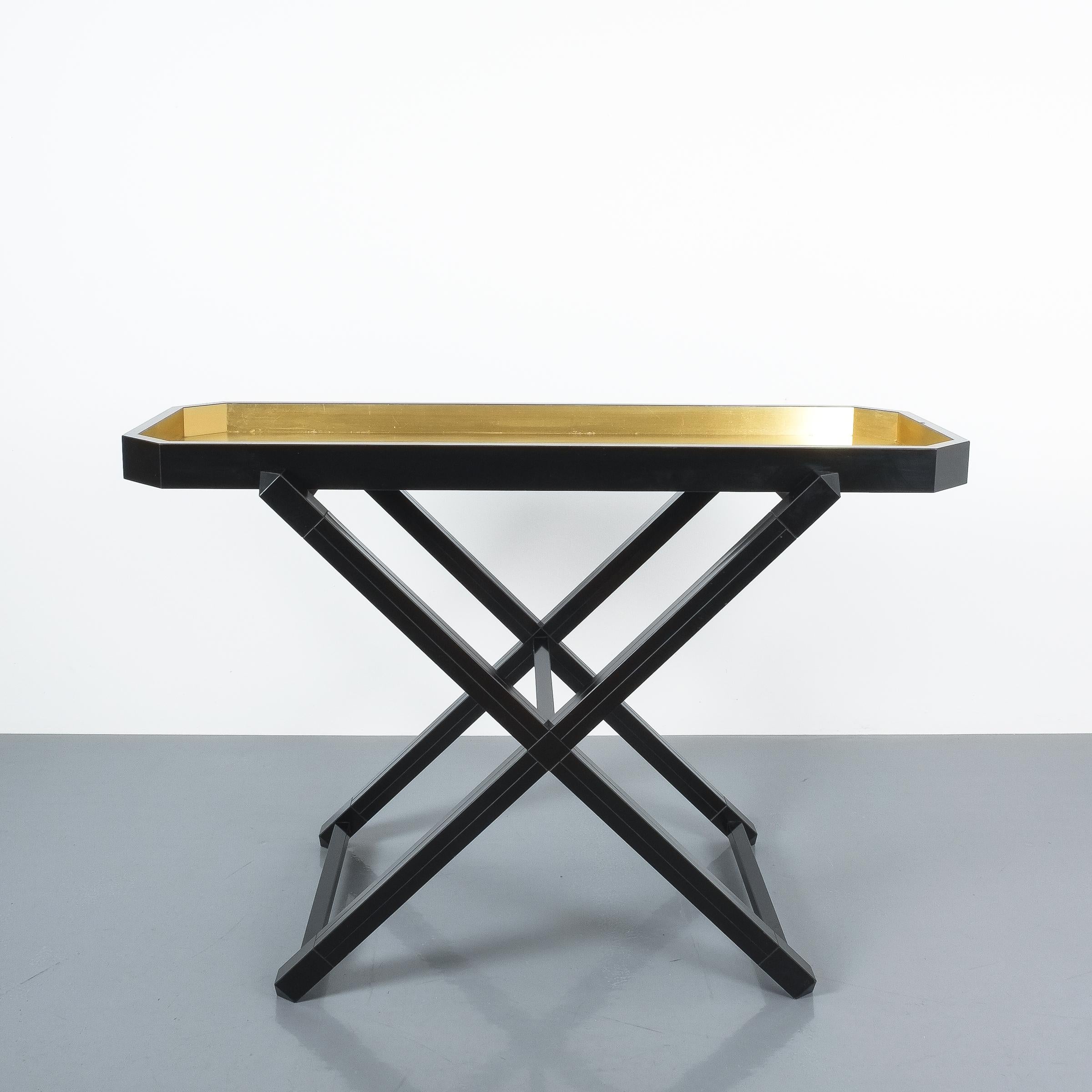 Luigi Caccia Dominioni attributed black wood console tray table, Italy, probably late 1970-early 1980. 

Elegant 47