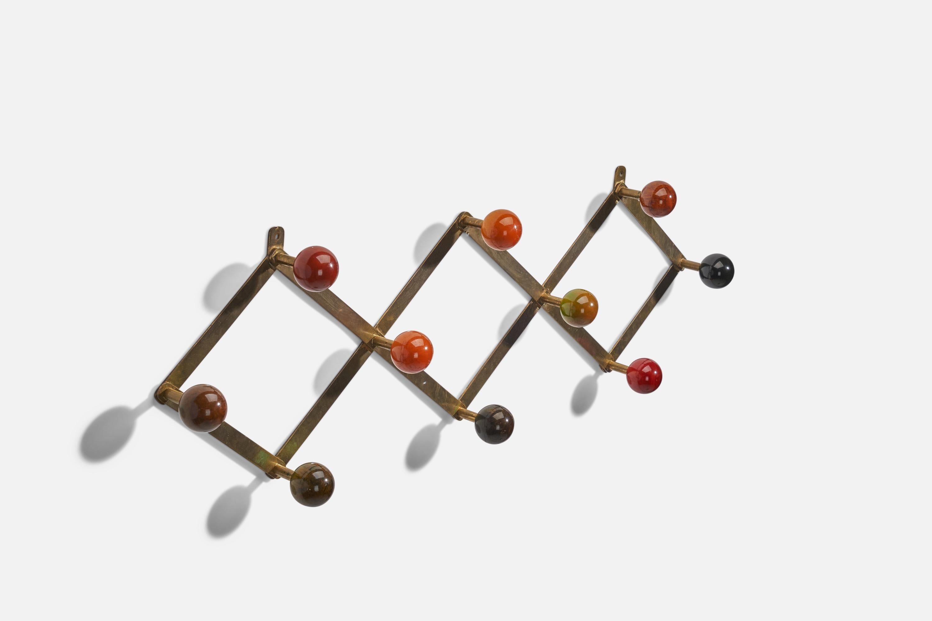 Luigi Caccia Dominioni Attribution, Coat Rack, Brass, Resin, Italy, 1950s In Good Condition For Sale In High Point, NC
