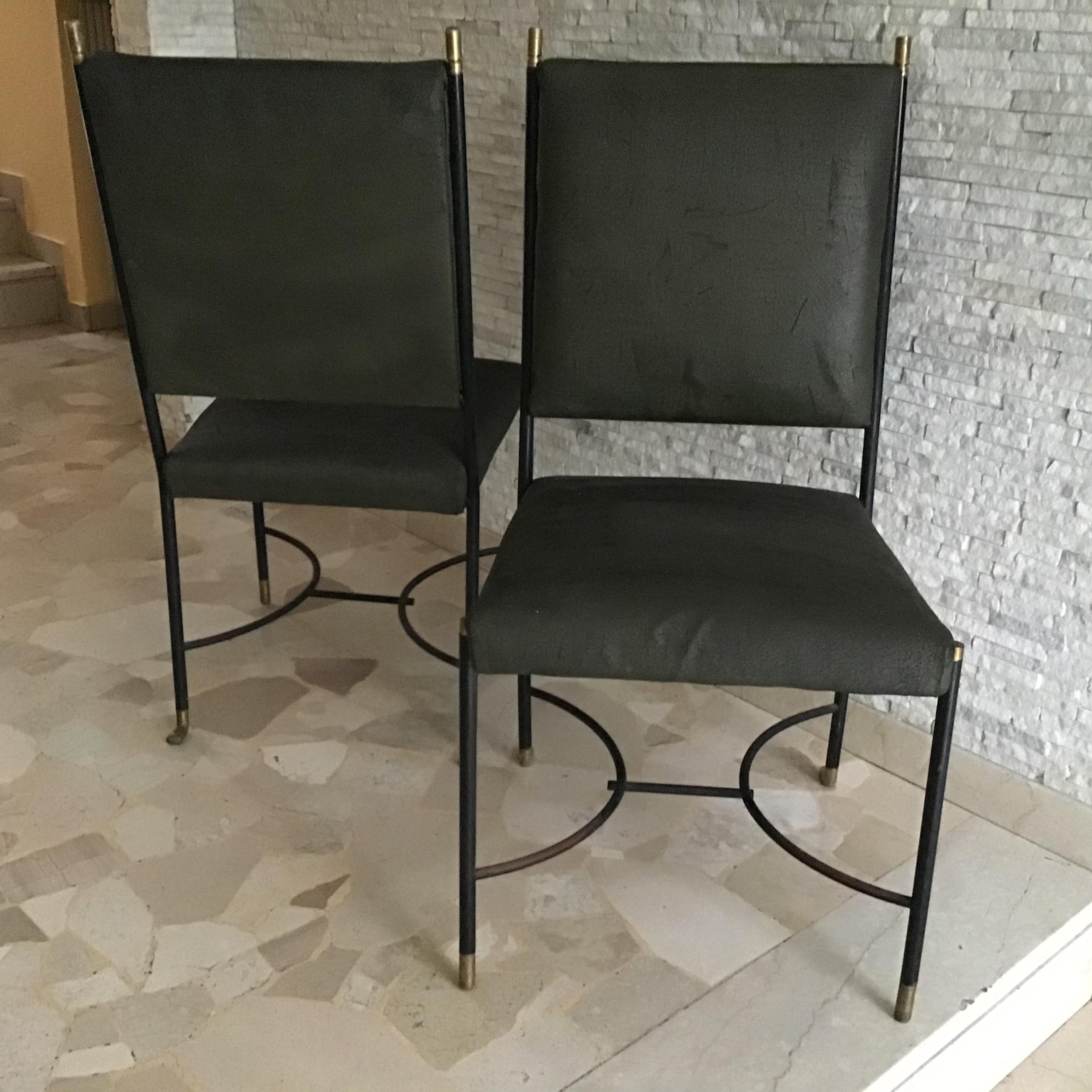 Luigi Caccia Dominioni B 3chair/Armchairs Brass Iron Fabric Padding, 1950 Italy For Sale 3