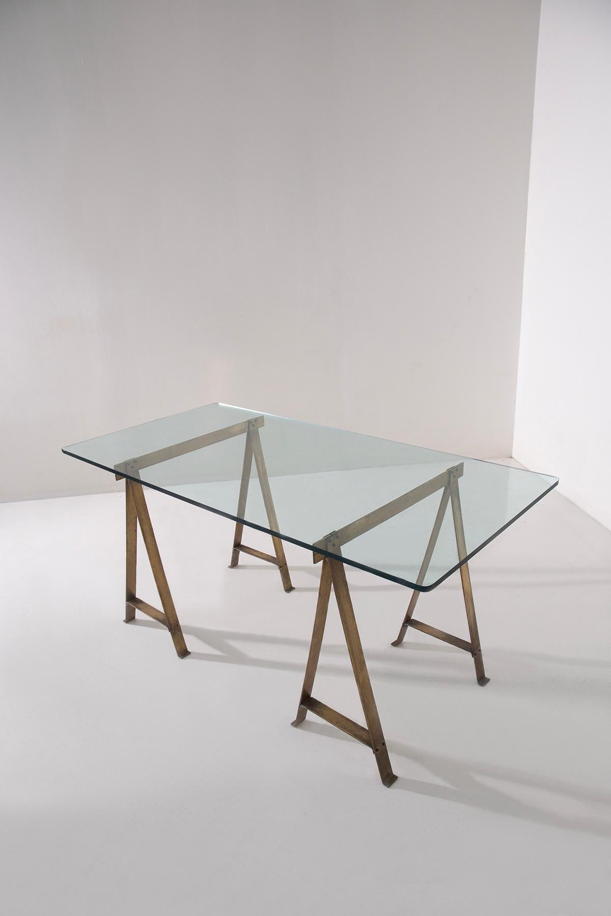 Brass Luigi Caccia Dominioni dining table or desk Model Cavalletto in brass For Sale