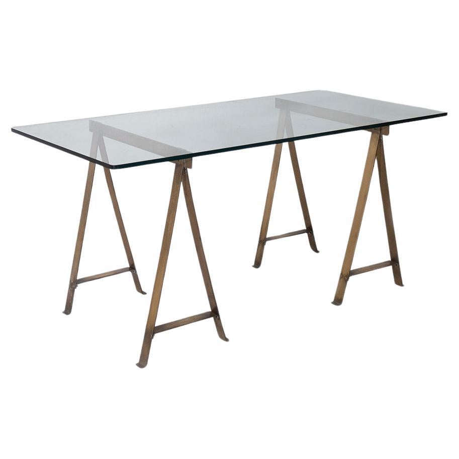 Luigi Caccia Dominioni dining table or desk Model Cavalletto in brass For Sale