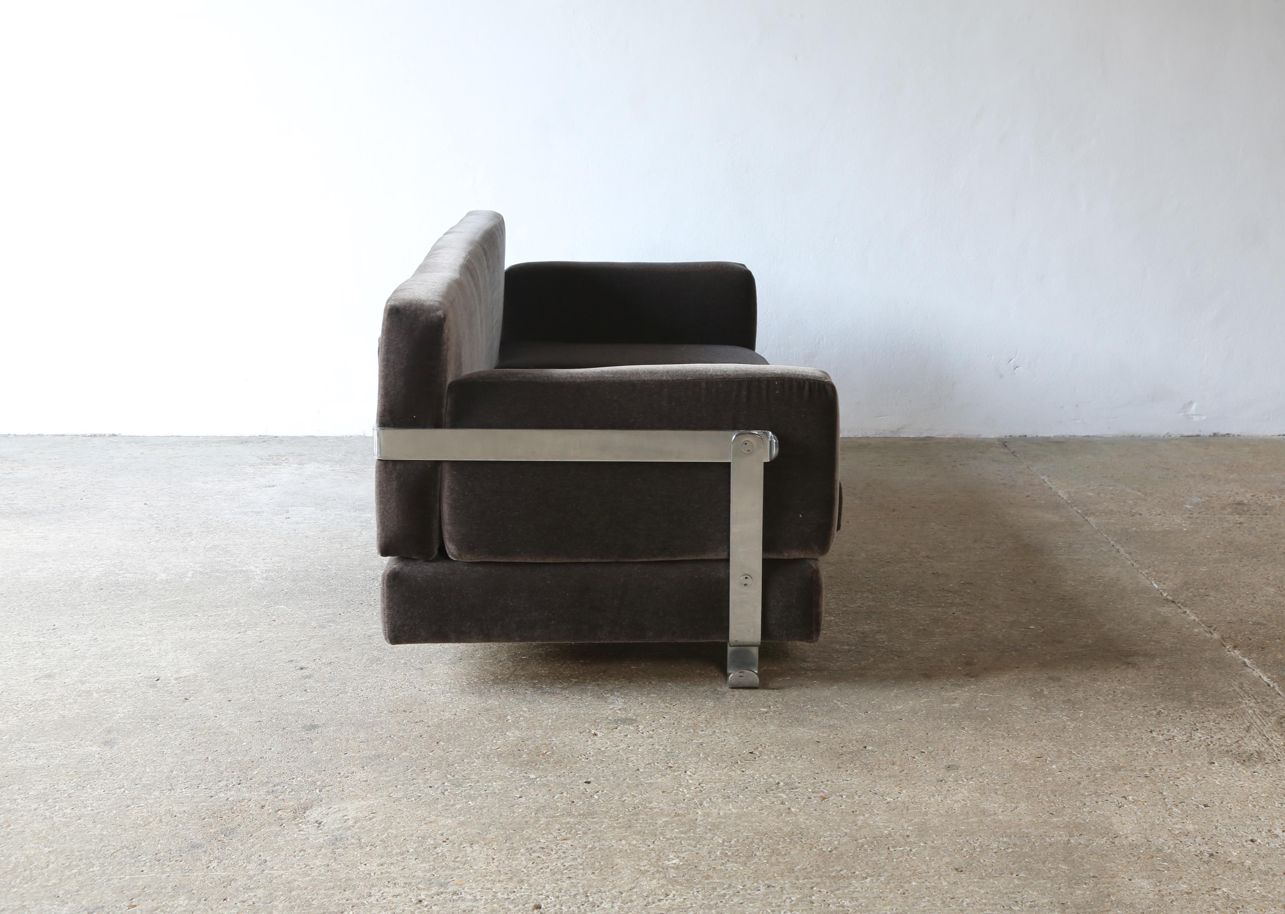 Sofa Cromate Fasce de Luigi Caccia Dominioni, Nouveau Mohair, Italie, années 1960 en vente 5