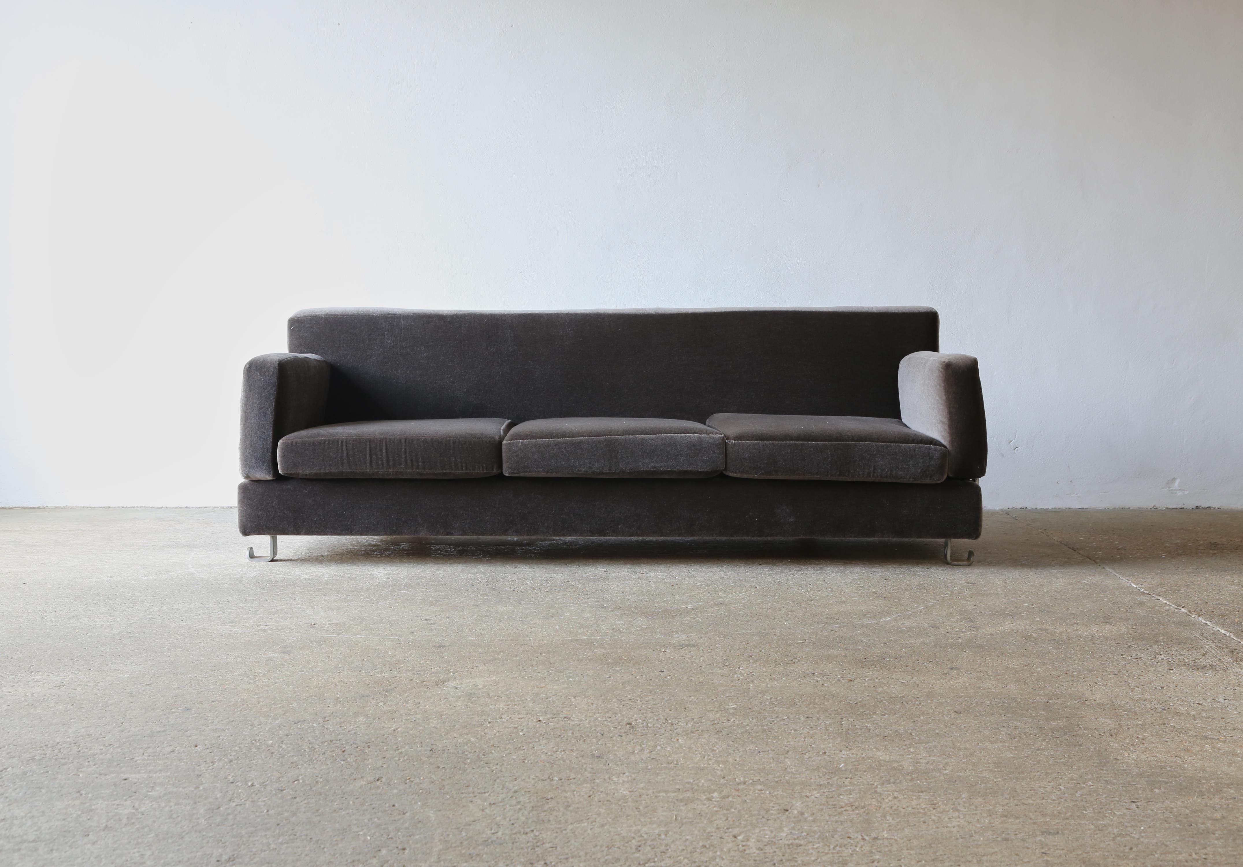 Italian Luigi Caccia Dominioni Fasce Cromate Sofa, New Mohair, Italy, 1960s  For Sale