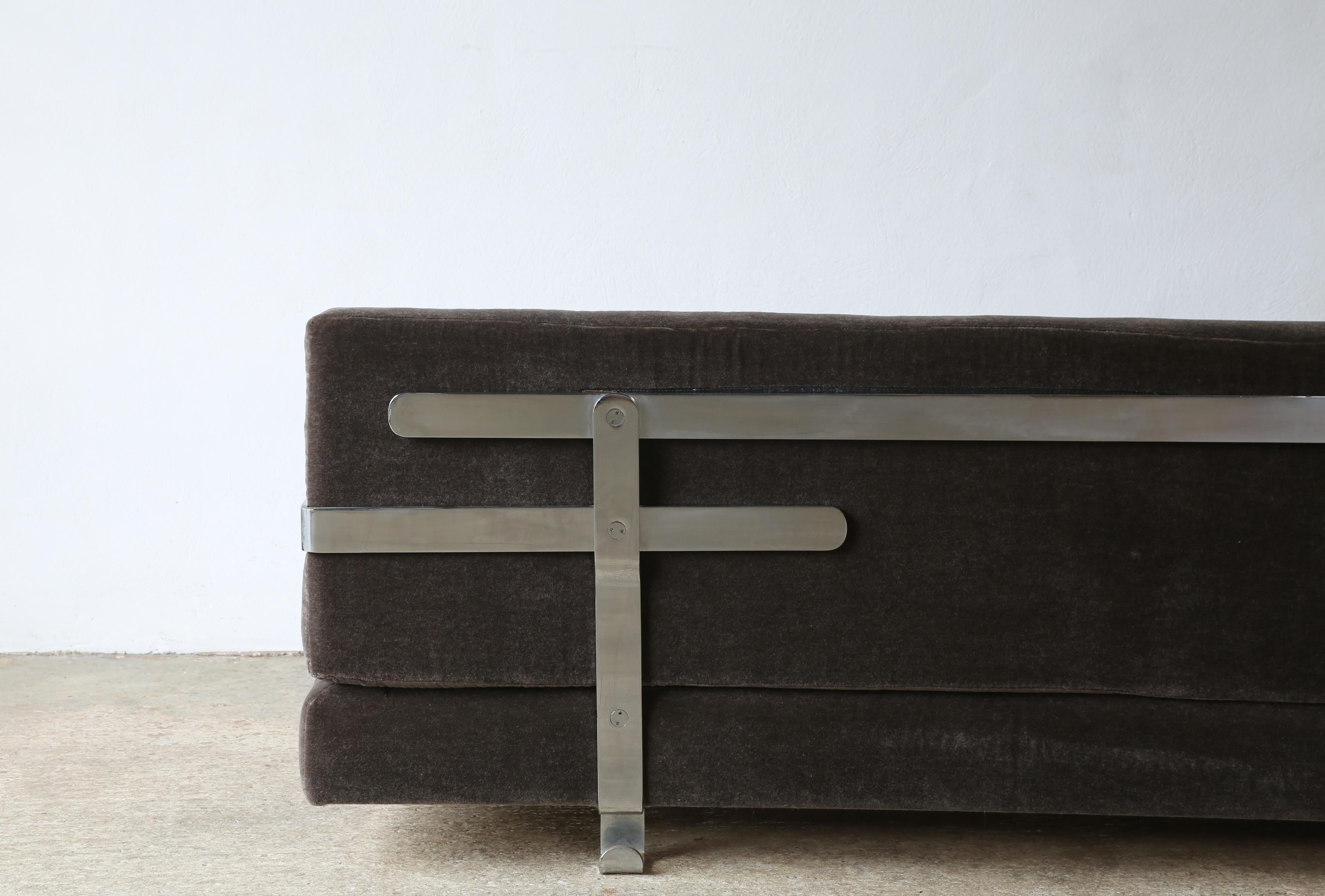 Fabric Luigi Caccia Dominioni Fasce Cromate Sofa, New Mohair, Italy, 1960s  For Sale