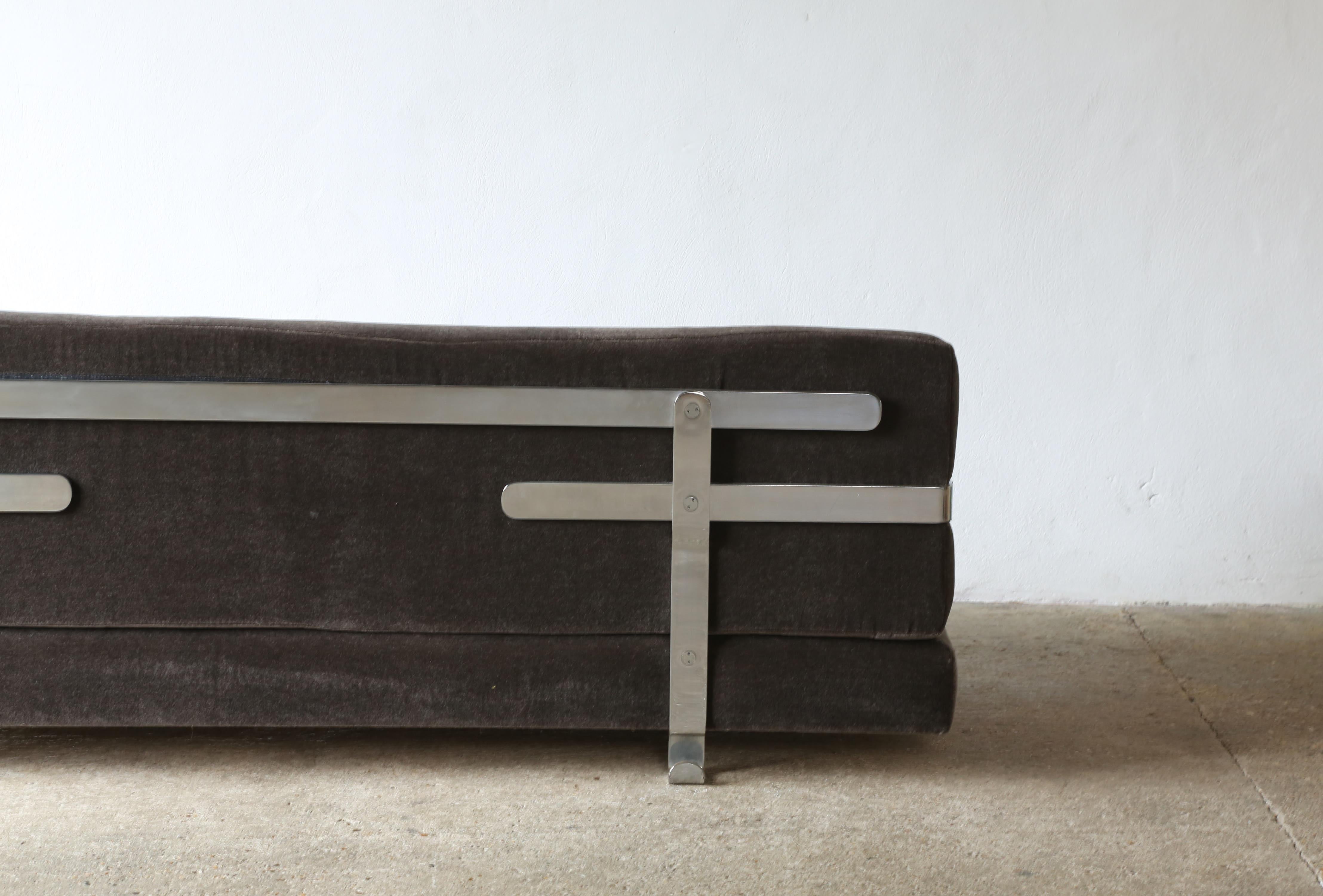 Luigi Caccia Dominioni Fasce Cromate Sofa, New Mohair, Italy, 1960s  For Sale 1