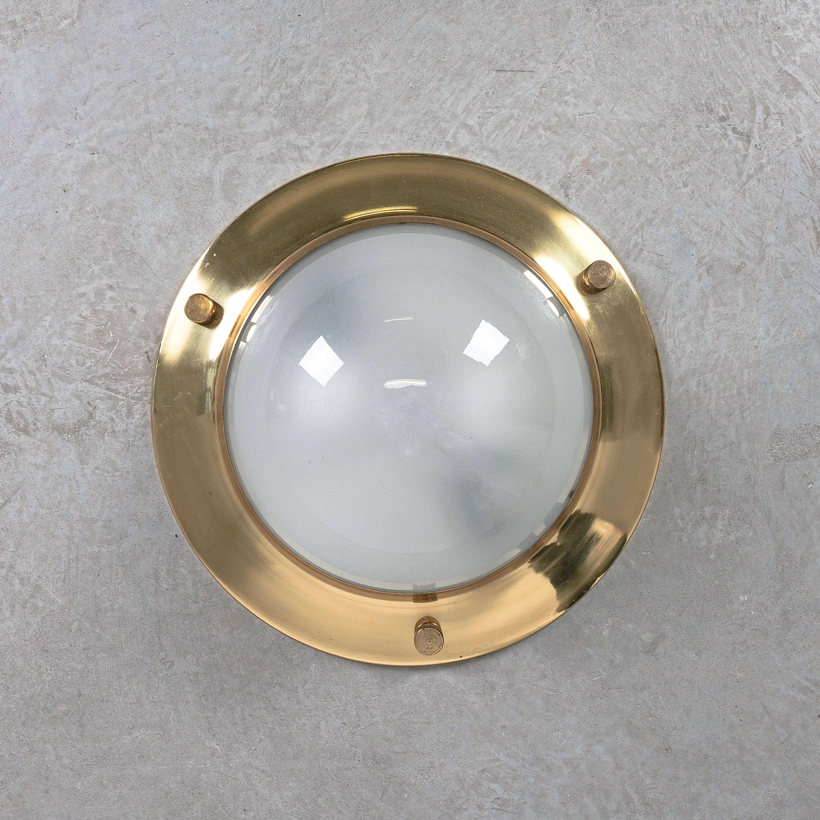 Polished Luigi Caccia Dominioni Flush Mounts Brass Glass Light Lsp6 Tommy Lamps Azucena For Sale