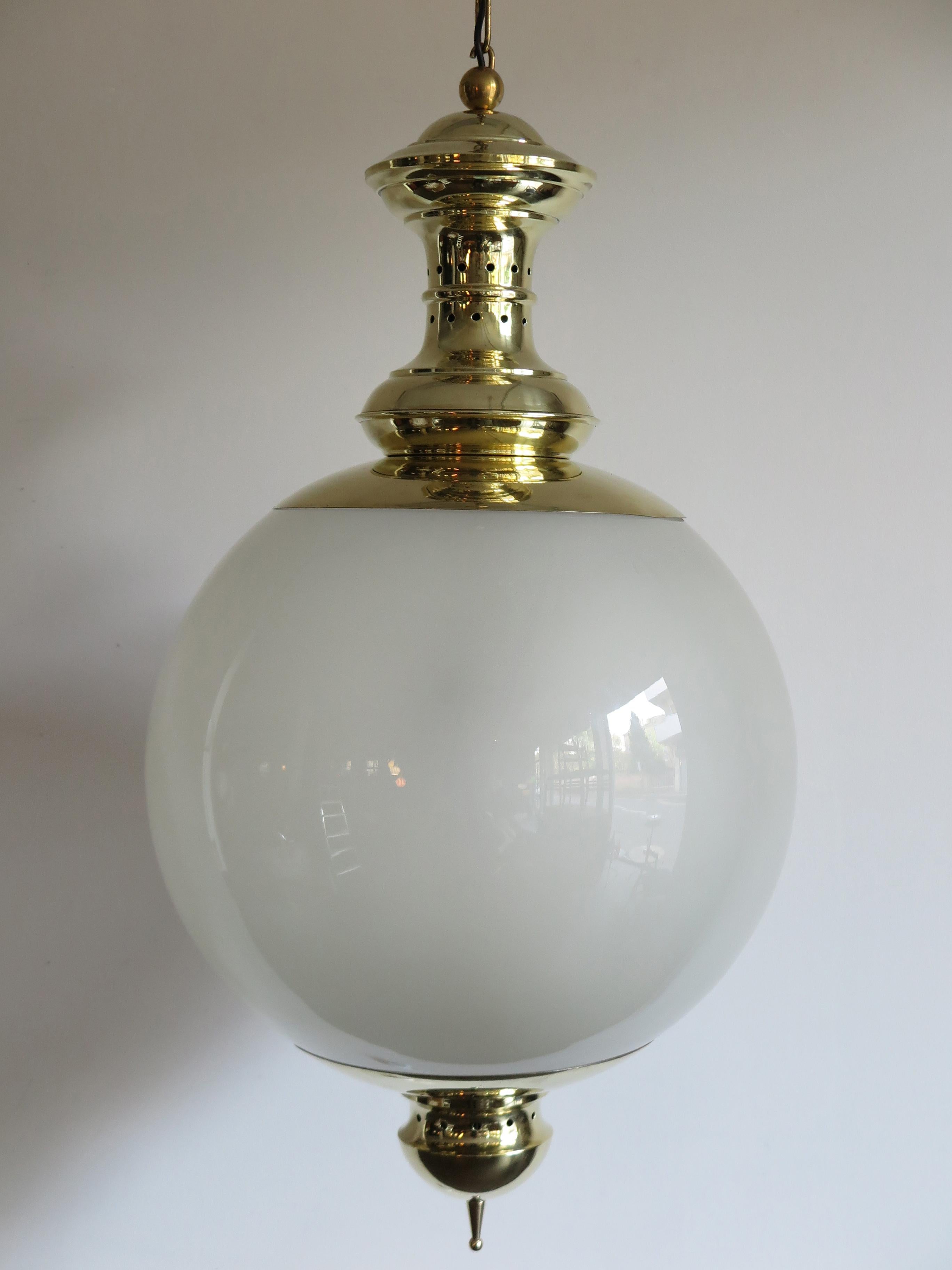 Mid-Century Modern Luigi Caccia Dominioni for Azucena Big Brass Glass Pendant Lamp, 1954