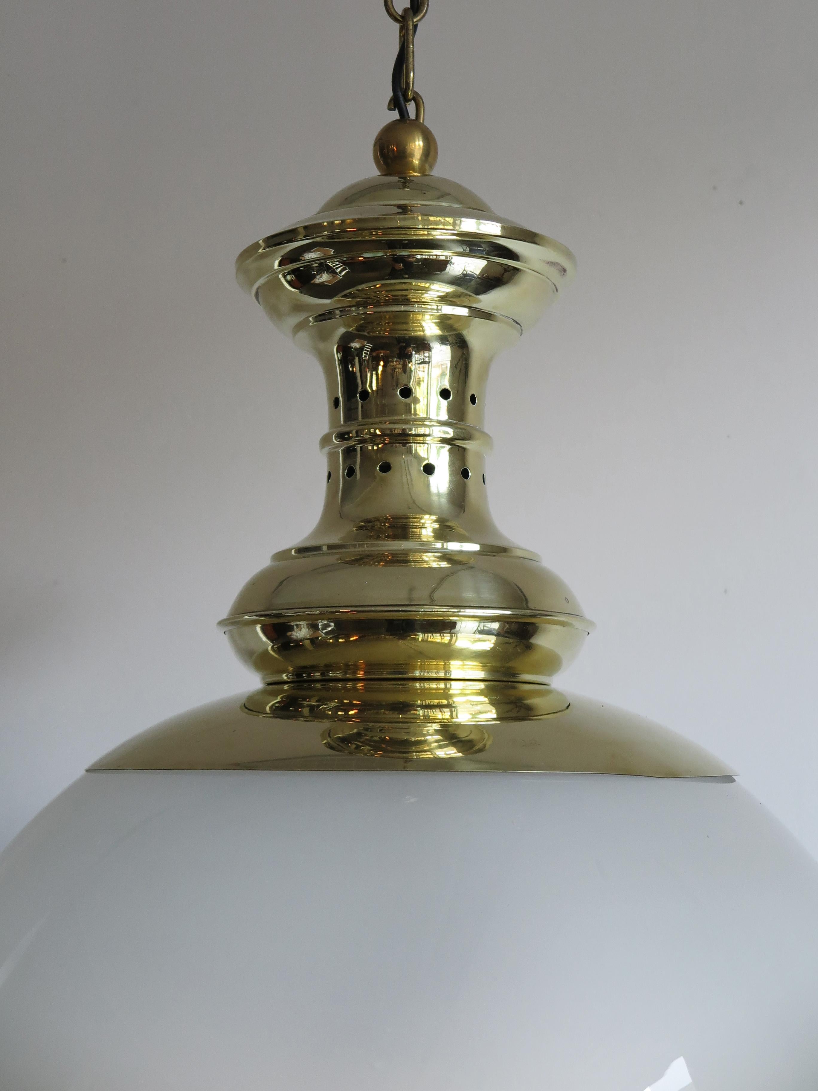 Italian Luigi Caccia Dominioni for Azucena Big Brass Glass Pendant Lamp, 1954