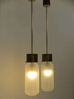 Luigi Caccia Dominioni for Azucena Italian Brass Glass "Bidonde" Pendant Lamps