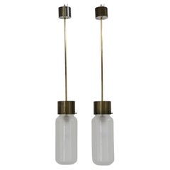 Luigi Caccia Dominioni for Azucena Italian Brass Glass "Bidonde" Pendant Lamps