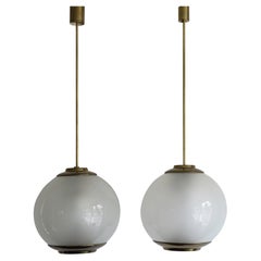 Luigi Caccia Dominioni for Azucena Italian Brass Glass Pendant Lamps LS2, 1950s 