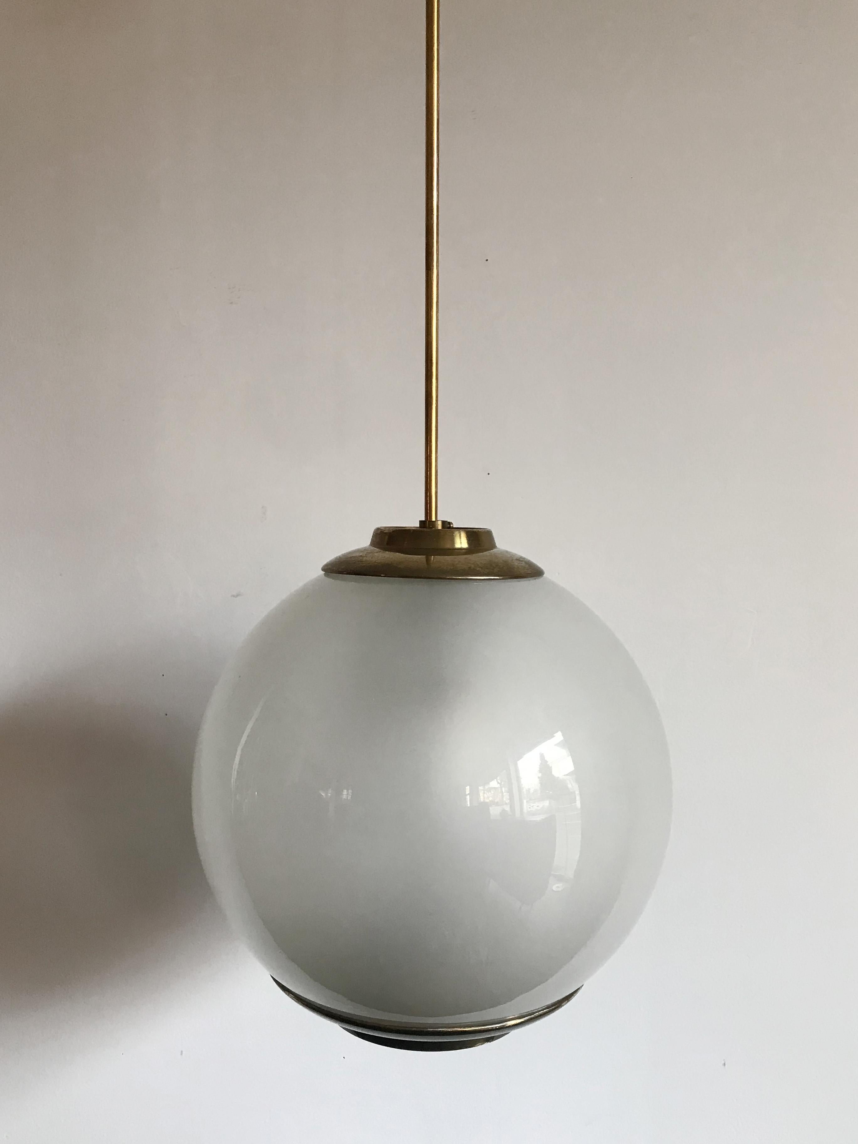 Mid-20th Century Luigi Caccia Dominioni for Azucena Italian Glass Brass Pendant Lamp LS2, 1950s 