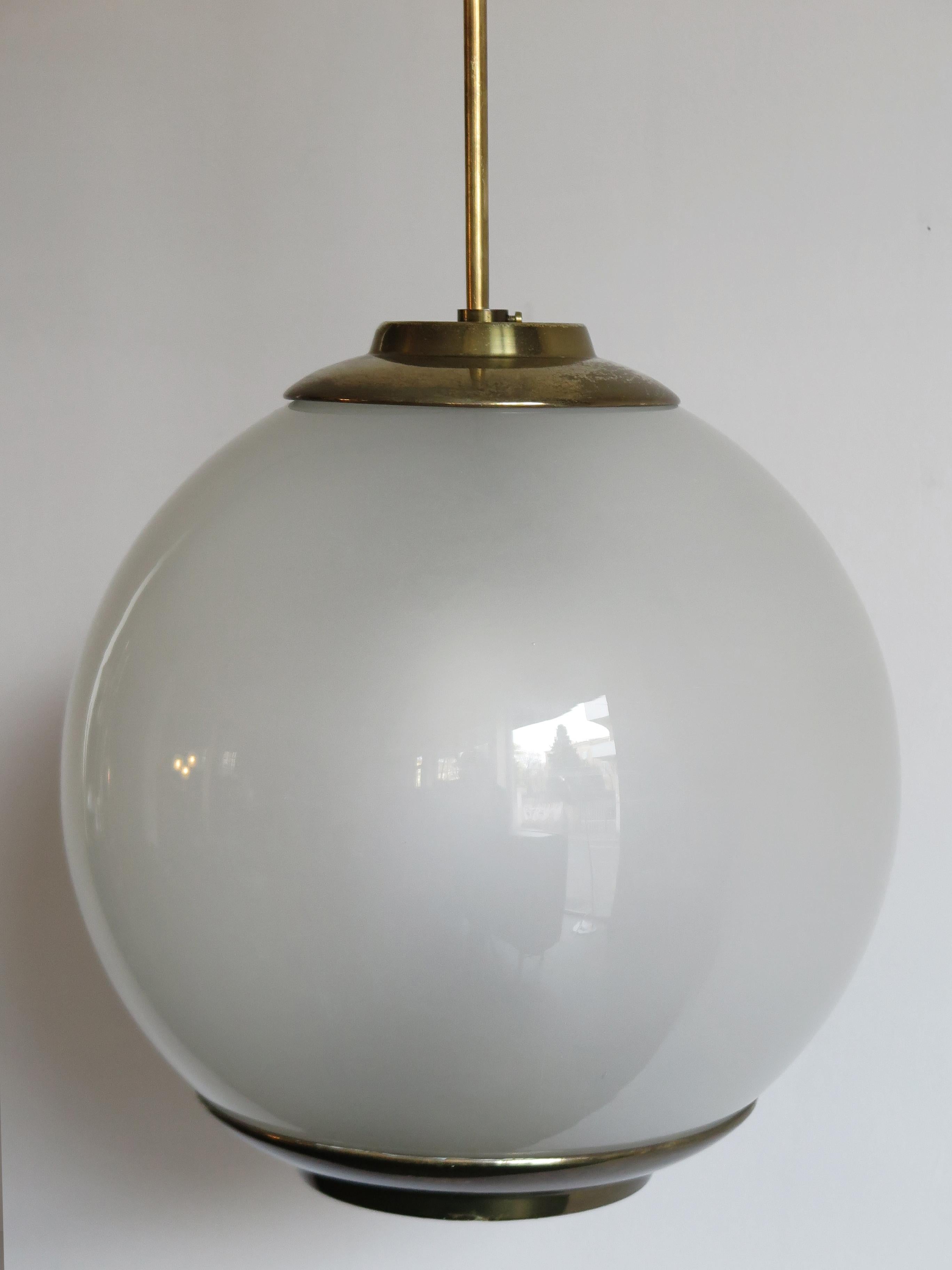 Luigi Caccia Dominioni for Azucena Italian Glass Brass Pendant Lamp LS2, 1950s  1