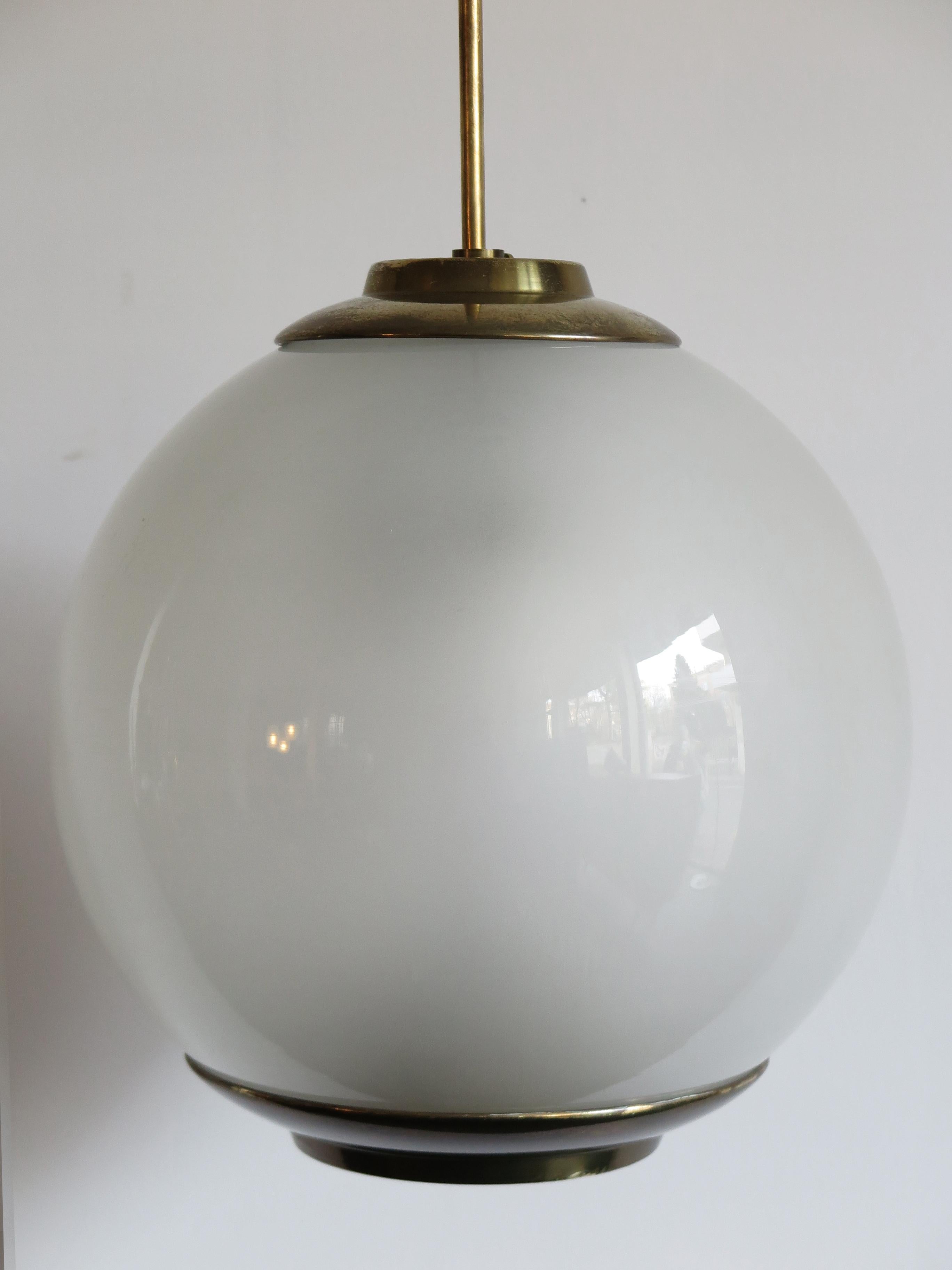 Luigi Caccia Dominioni for Azucena Italian Glass Brass Pendant Lamp LS2, 1950s  2