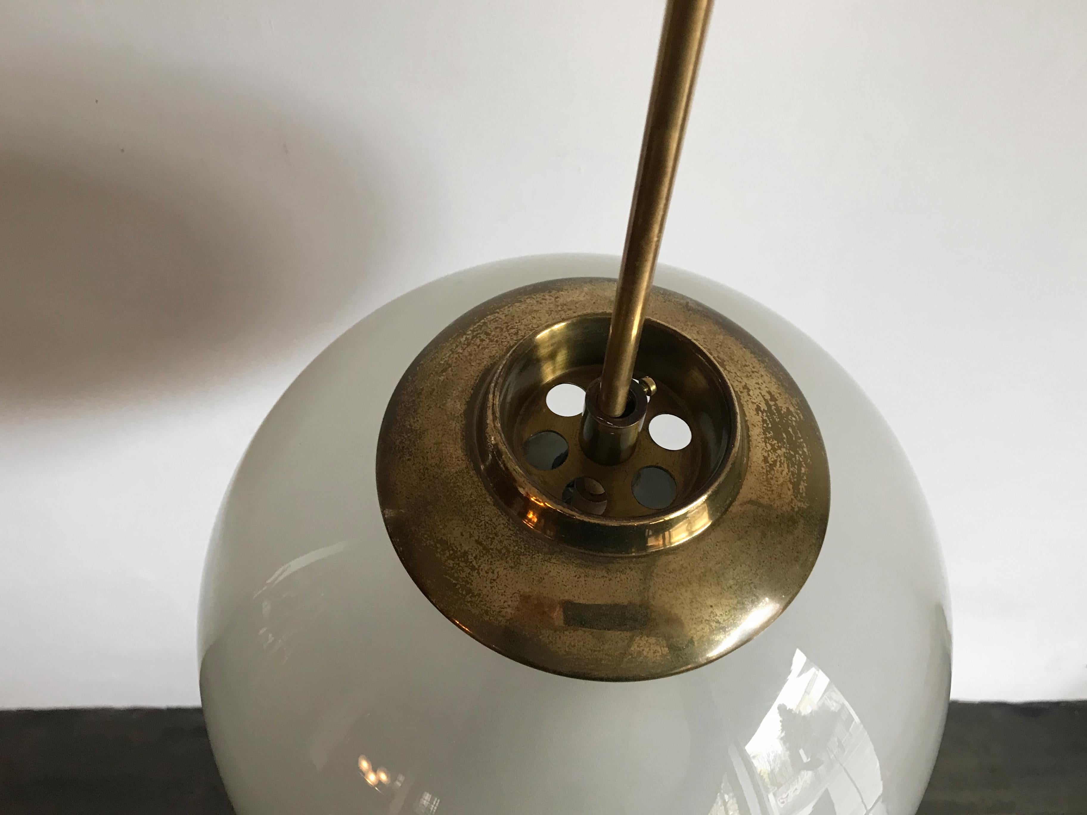 Luigi Caccia Dominioni for Azucena Italian Glass Brass Pendant Lamp LS2, 1950s  3