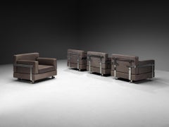 Luigi Caccia Dominioni for Azucena Italian Lounge Chairs Grey Leather and Steel
