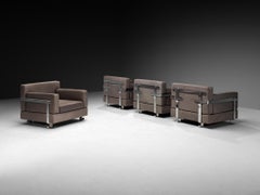 Luigi Caccia Dominioni for Azucena Italian Lounge Chairs Grey Leather and Steel