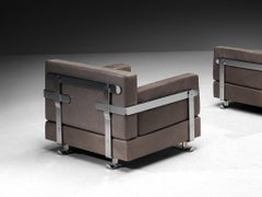 Luigi Caccia Dominioni for Azucena Italian Lounge Chairs Grey Leather and Steel