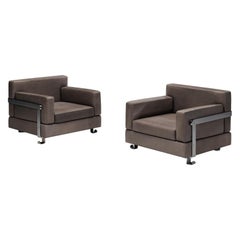 Luigi Caccia Dominioni for Azucena Italian Lounge Chairs Grey Leather and Steel