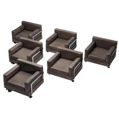 Luigi Caccia Dominioni for Azucena Italian Lounge Chairs Grey Leather and Steel