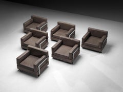 Luigi Caccia Dominioni for Azucena Italian Lounge Chairs in Grey Leather and Steel